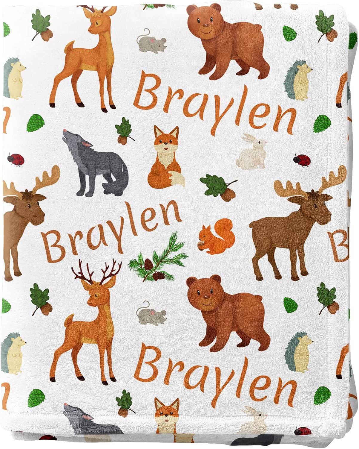 Personalized Baby Blankets for Girls & Boys with Name and Woodland Animals Fox, Deer, Moose, Bear - Custom Blankets for Baby Shower, Birthday, Christmas, New Mom - Personalized Baby Gifts
