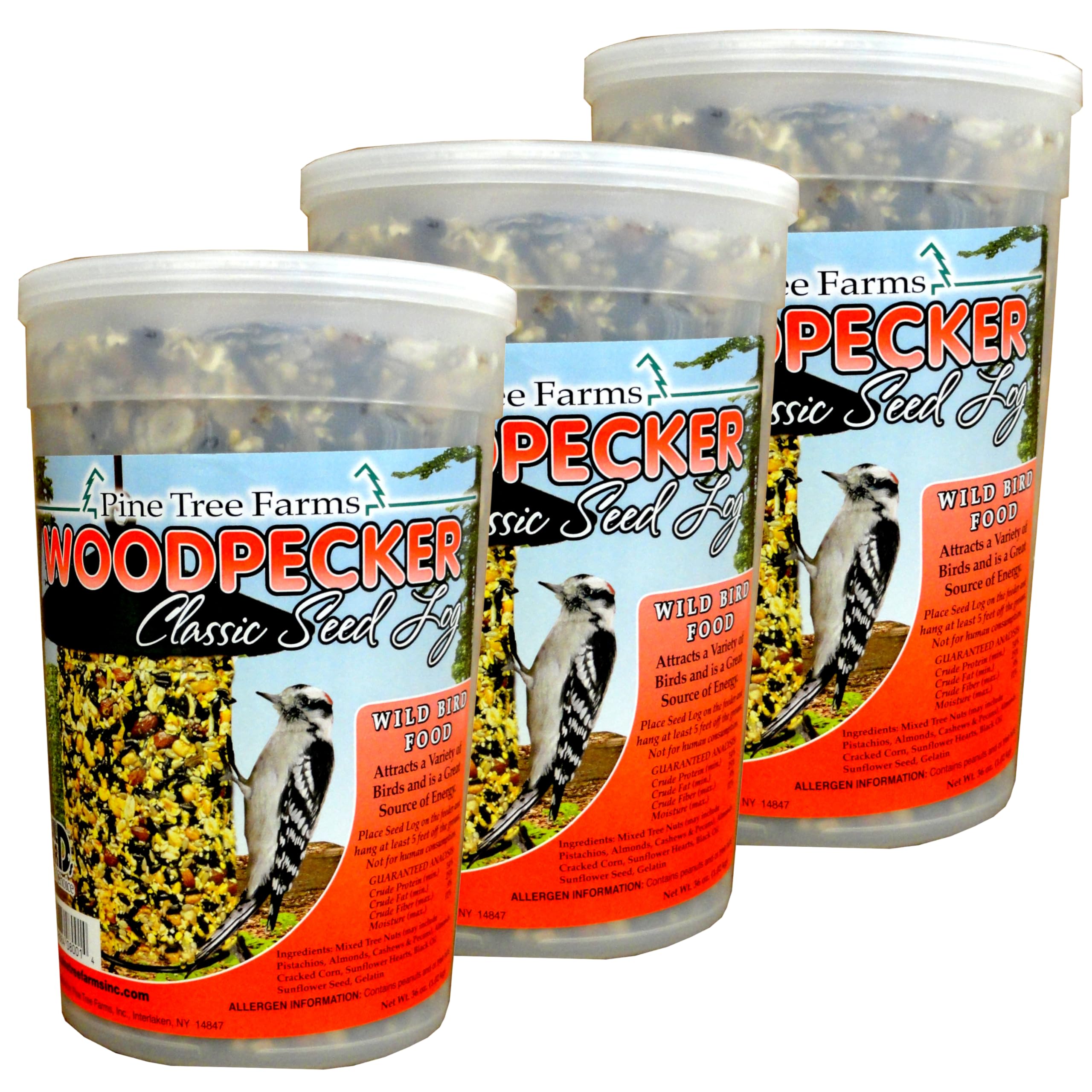 Pine Tree Farms Woodpecker Classic Seed Log for Wild Birds, 36 oz. (3 Pack)