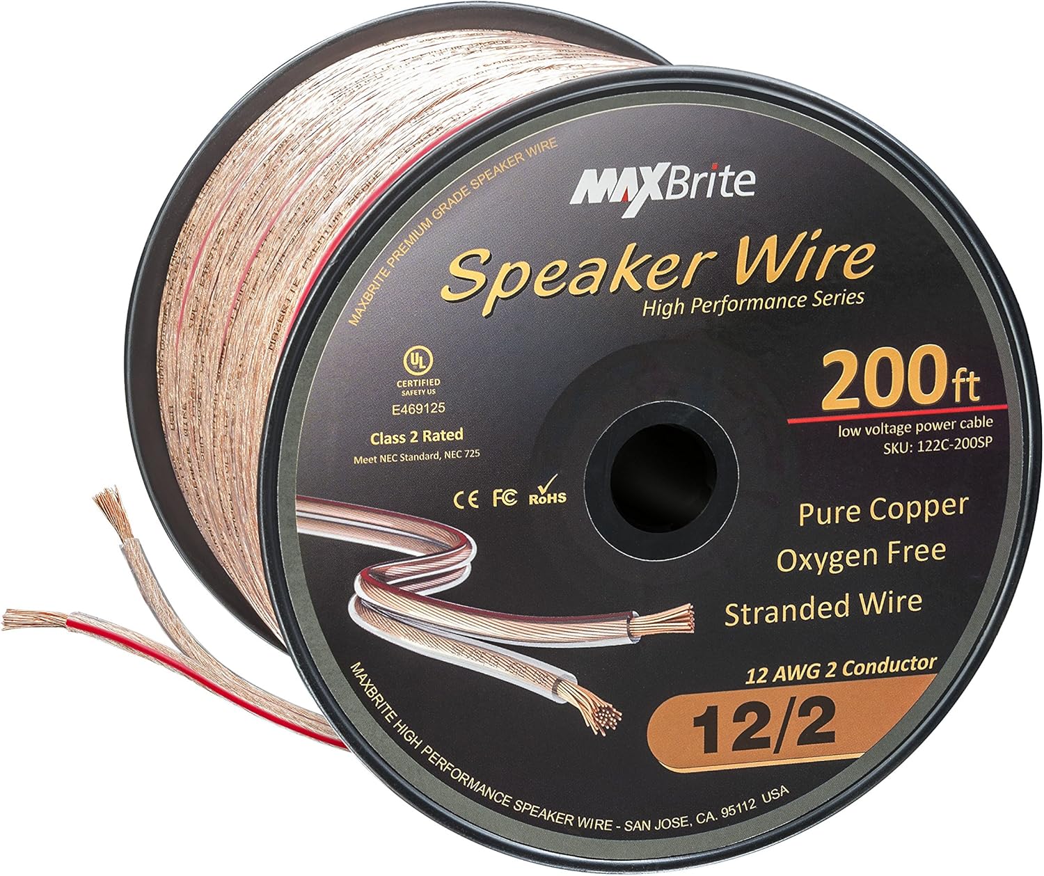 Flash Deals - 40% OFF High Performance 12 Gauge Speaker Wire, Oxygen Free Pure Copper - UL Listed Class 2 (200 Feet Spool) One-Day Sale: Up to 70% Off High Performance 12 Gauge Speaker Wire, Oxygen Free Pure Copper - UL Listed Class 2 (200 Feet Spool)