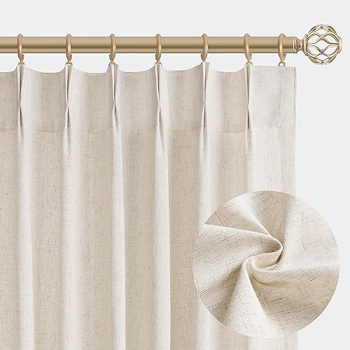 Aersas Natural Pinch Pleated Linen Curtains 84 Inch Length 2 Panels for Living Room Bedroom Cream Semi Sheer Window Curtain Boho Neutral Back Tab