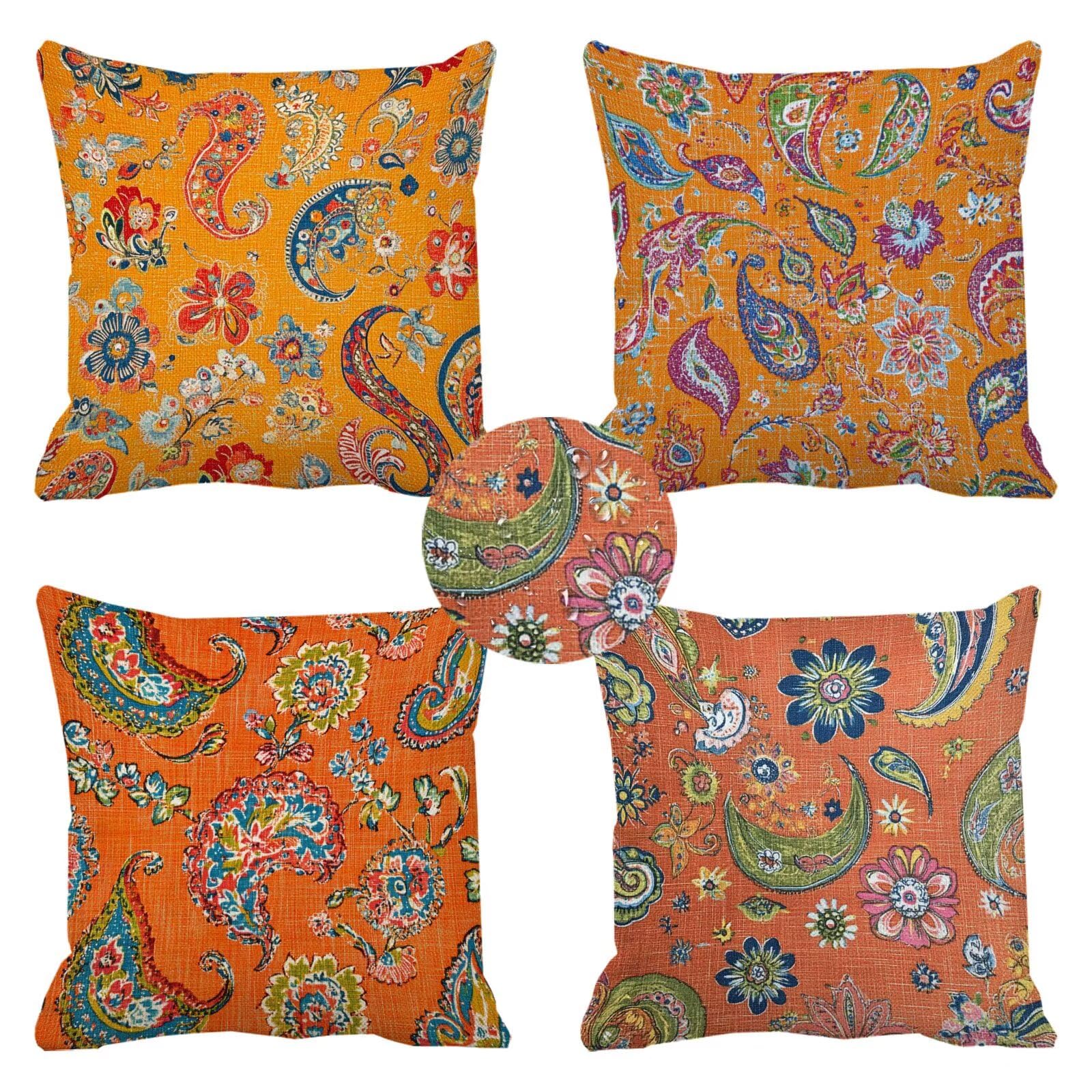Housse Coussin 45x45 imperméable grand format décoratif orange vert pour canapé extérieur balcon