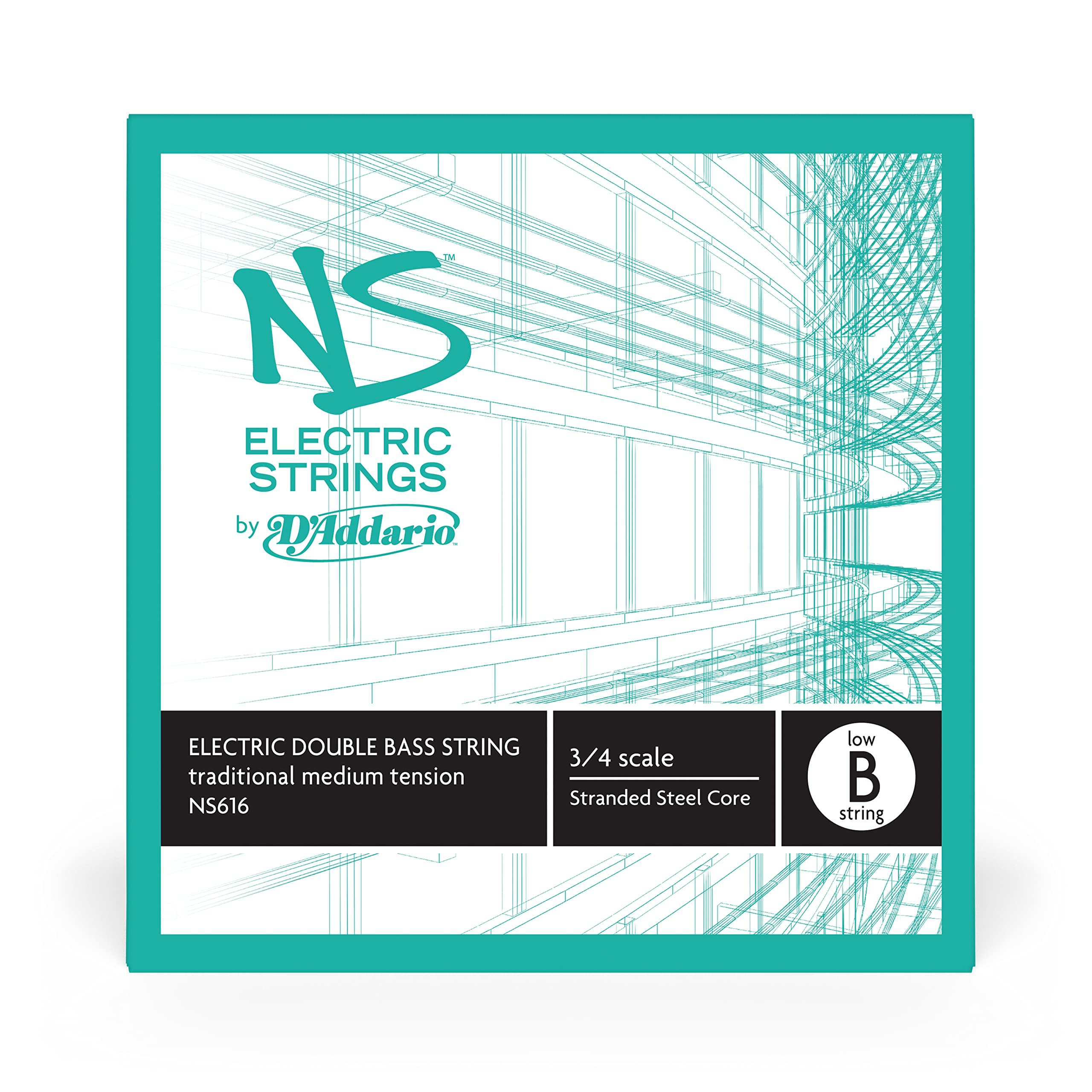 D'Addario NS616 Elektrik-Kontrabass Einzelsaite 'Low B' mehrfach verdrillter Stahlkern Medium