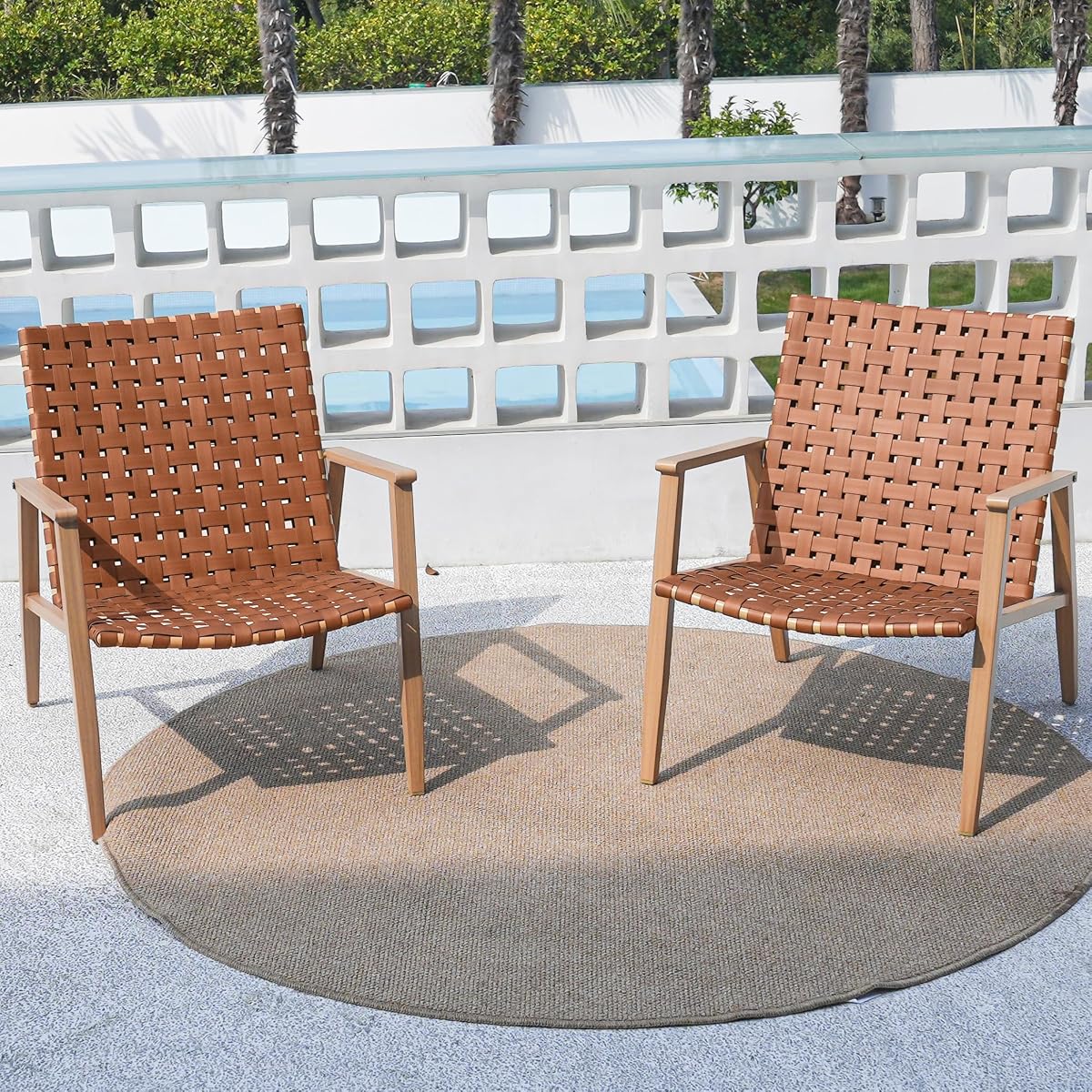 Outdoor Chairs Set of 2, Patio Bistro Arm Chairs for Balcony | 350lbs, Durable Metal Frame, UV Treated Leather Resin, Rust-Resistant,Ideal for Deck, Porch, Backyard, Poolside,Garden