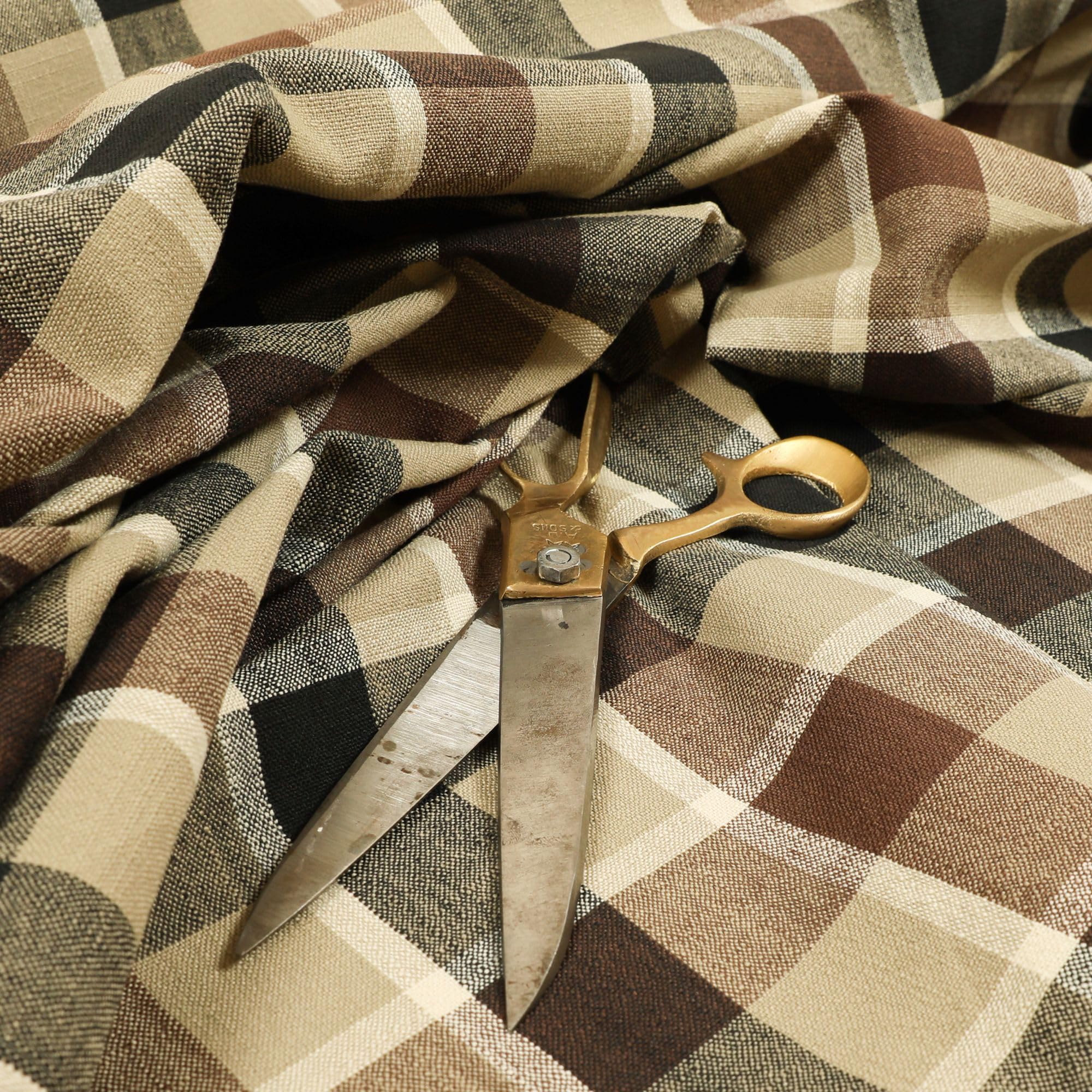Redbrick Mill Fabrics Quality Scottish Tartan Pattern Chenille Curtain Furnishing Upholstery Fabric (Brown, Per Metre)