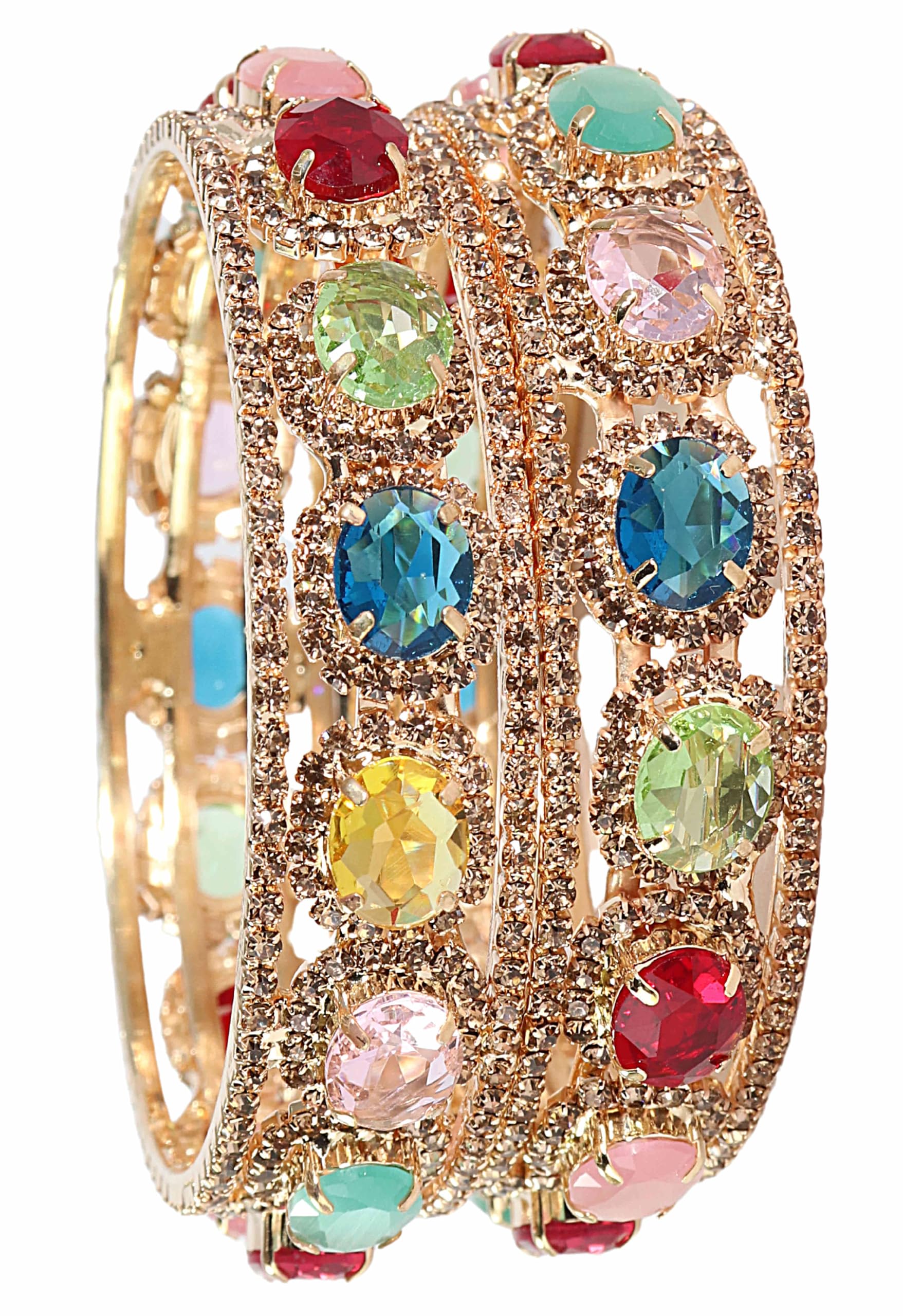 lavazza Golden Metal Bangles Set with American Diamond & Zircon Stone For Women & Girls | Traditional AD Bangles Kangan | Latest Girl's Bangles Kada | Fancy Bangles For Women Wedding, Party- Set of 2-picture-23