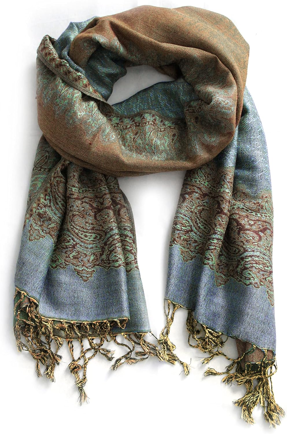 Sakkas Border Pattern Layered Reversible Woven Pashmina Shawl Scarf Wrap Stole - Image 3