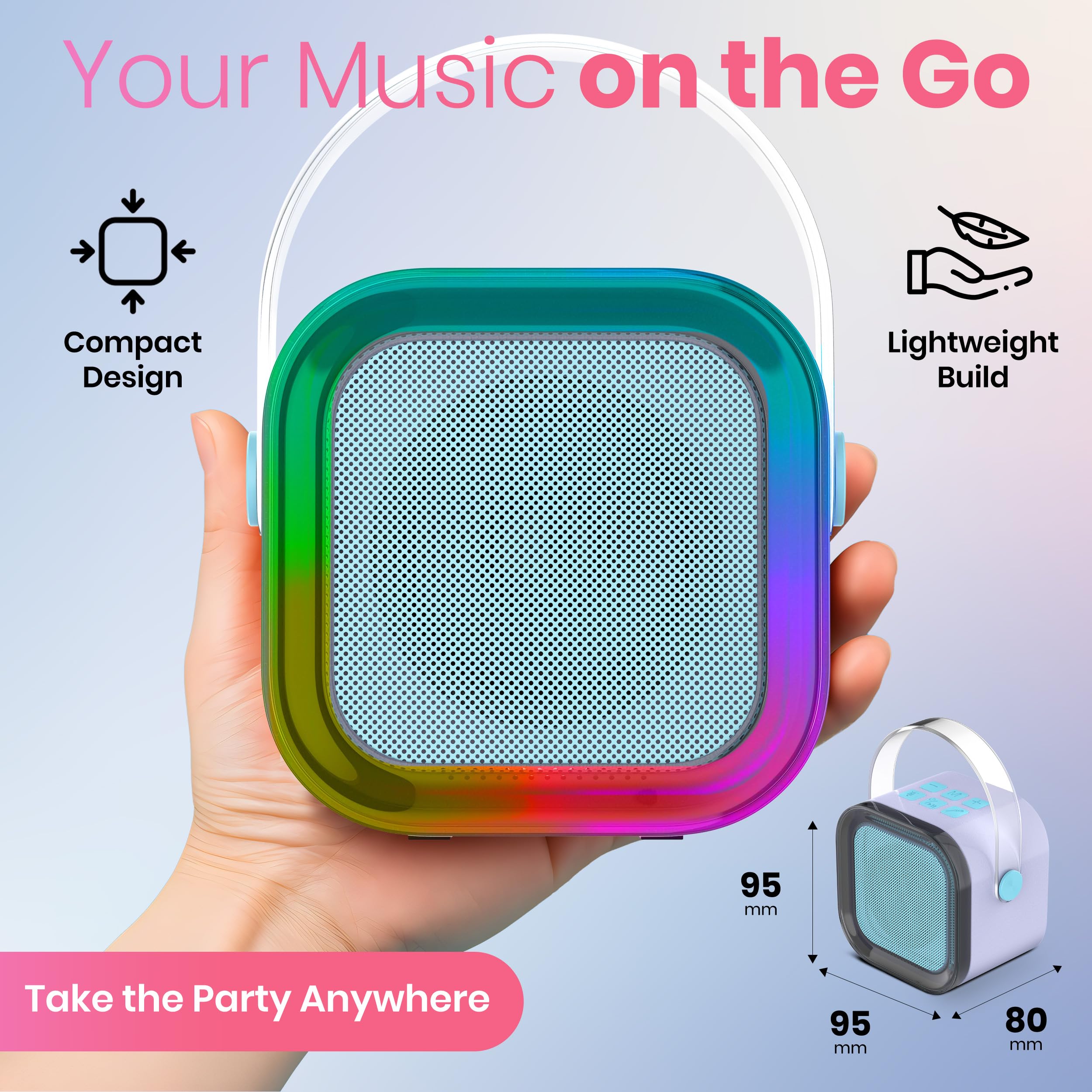 Mini macchina per karaoke con 2 microfoni wireless per bambini adolescenti adulti, regalo di compleanno, 7+ anni, piccolo microfono portatile con altoparlante Bluetooth per ragazze 8-12