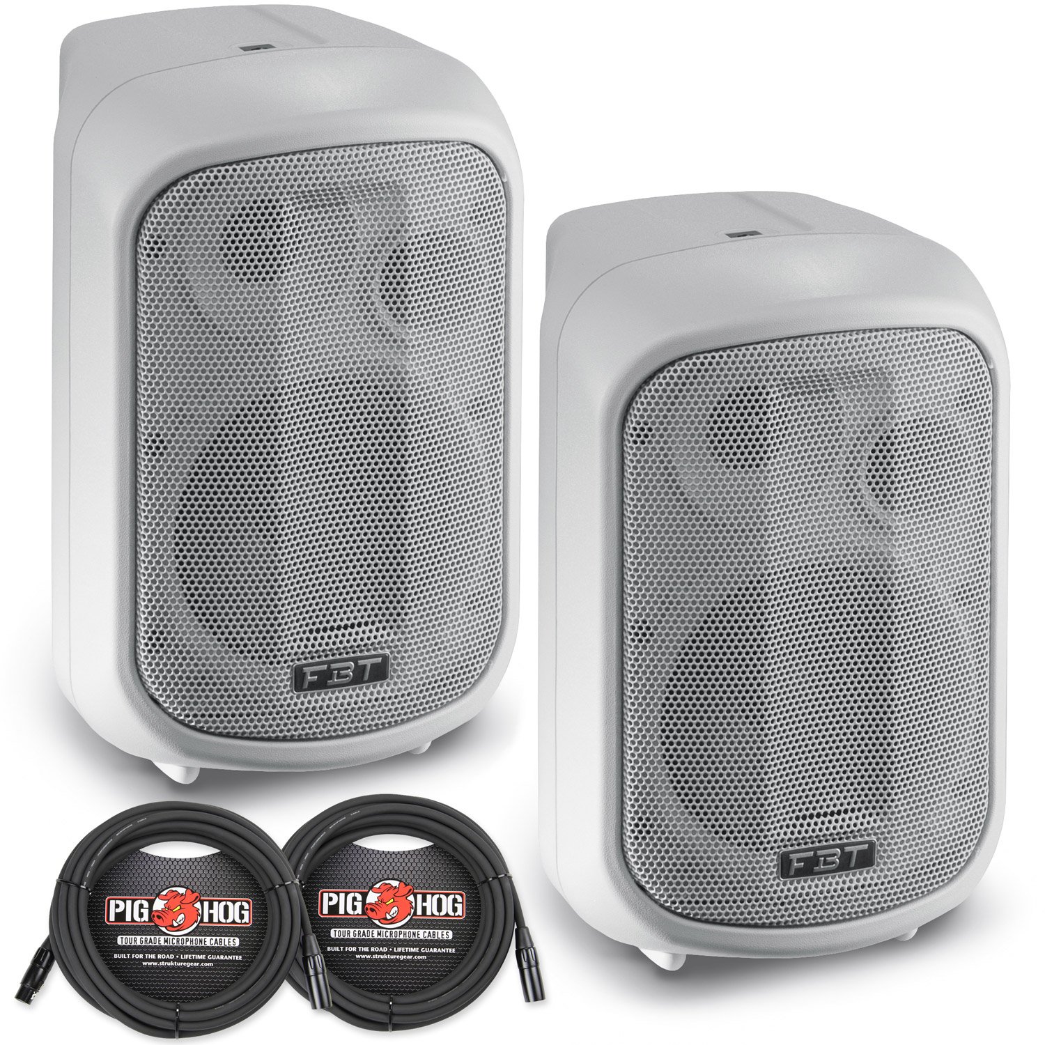 Fbt J5 A 12,7 cm Trasformati monitor attivo – bianco & PHM25 Pig Hog cavo XLR 7,6 m – Coppia