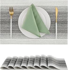 Leetaltree Woven Vinyl Placemats Set of 8,Black& White