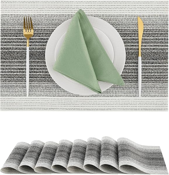Leetaltree Woven Vinyl Placemats Set of 8,Black& White