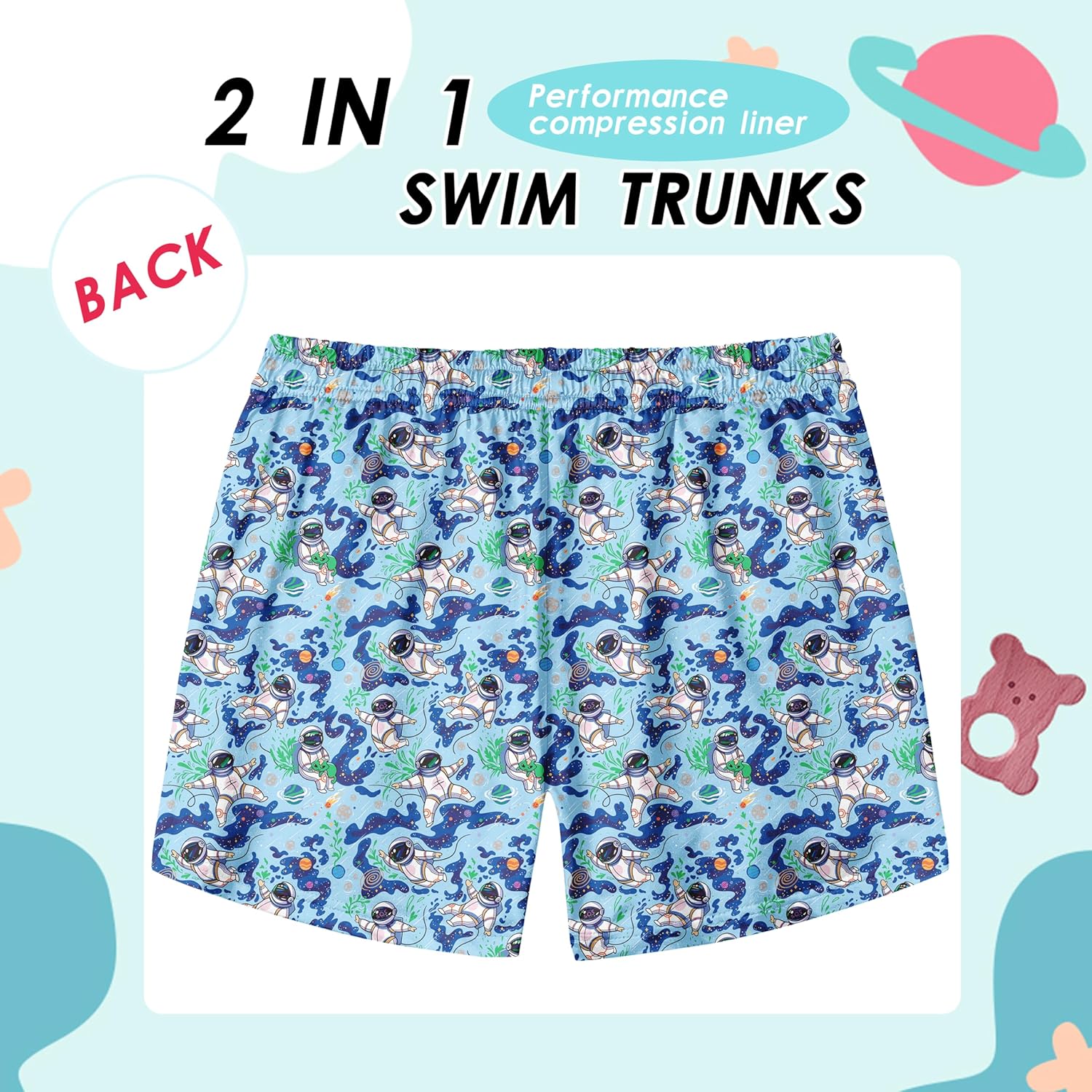 FT FENTENG Boys Swim Trunks with Compression Liner Boys Stretch Swim Shorts Quick Dry 2 in 1 Beach Shorts 4-17 Y - Image 6