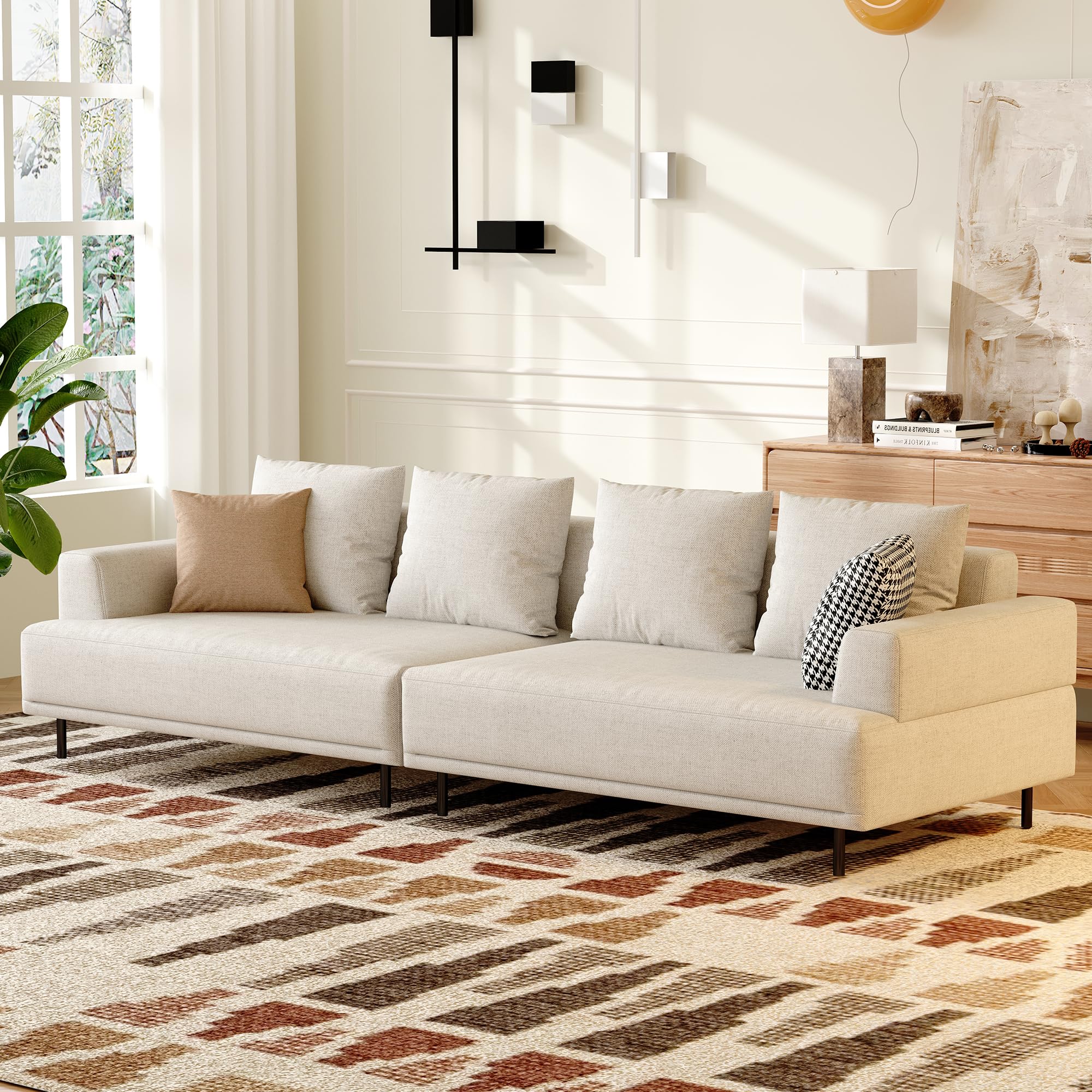 Pajiasen 109.44” Modern Sectional Sofa, Oversized Upholstered Couch with Deep Seat, Sturdy Metal Legs, Easy to Assemble, 4 Seater Beige Fabric Sofa