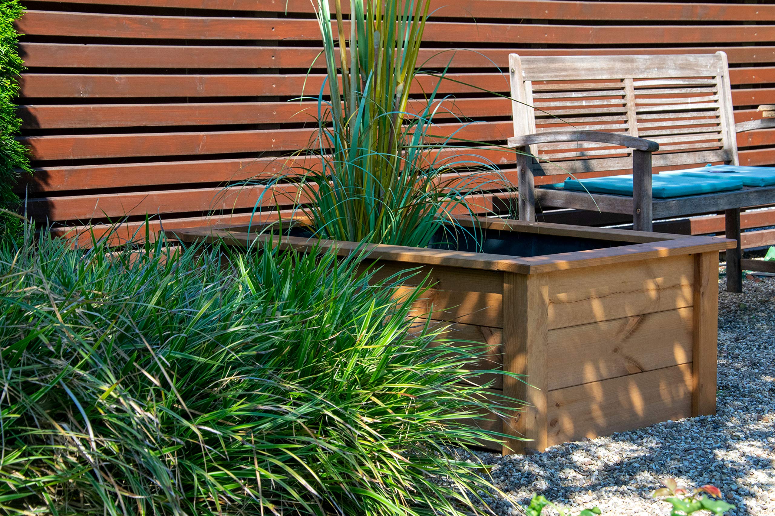dobar® 29246FSCe Hochteich Kubus | Gartenteich aus robustem Massivholz | Miniteich 200 L für Garten/Terrasse/Balkon | Teich für den Garten inkl. Teichfolie | 120 x 72 x 42 cm | Braun