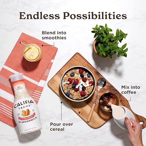 Miniatura 5 de Califia Farms - Leche de almendras extra cremosa 48 onzas sin lácteos vegana a base de plantas vegana sin gluten sin OMG alto en calcio batido