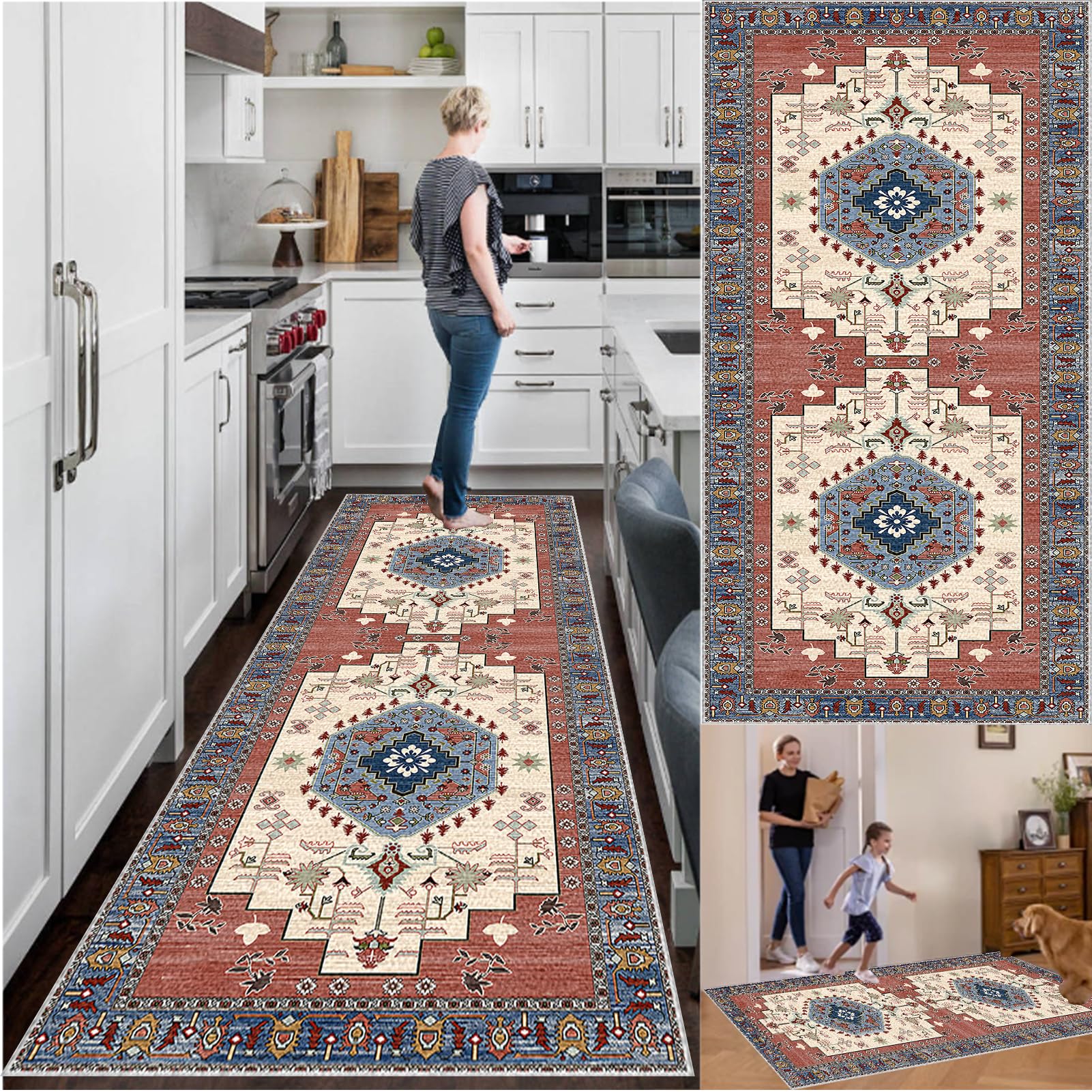 Tapis cuisine absorbant et lavable avec dossier antidérapant long 65 x 430 cm