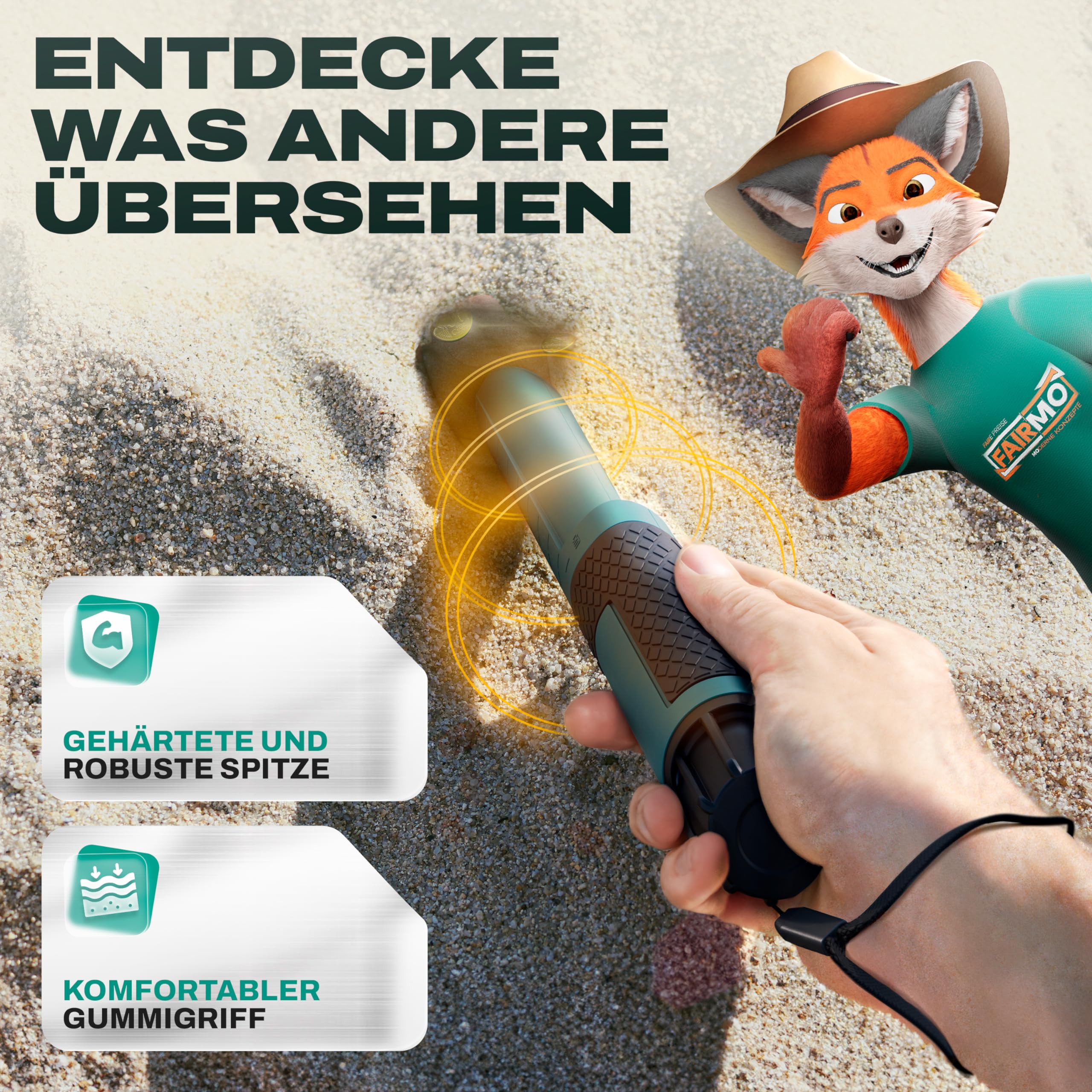 Der wasserdichte Pinpointer von FAIRMO - Metalldetektor Set Zum Suchen von Gold - Metallsucher inkl. LED Licht Unterwasser (wasserdicht) - Metallsuchgerät für Erwachsene und Kinder