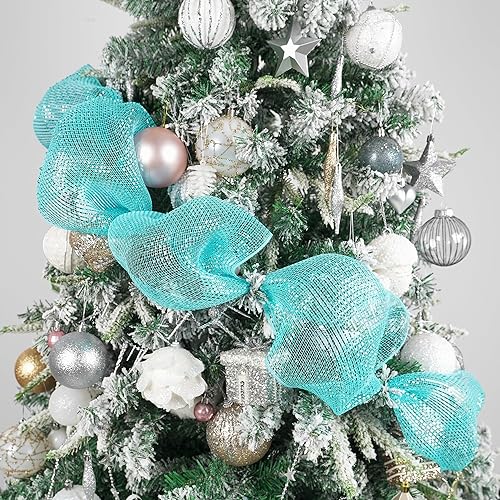 Miniatura 6 de MEEDEE Cinta de malla azul Deco de 10 pulgadas, rollos de tela de malla decorativa azul, rollo de malla azul de 10 yardas, cinta de malla azul para