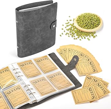 U0U Seed Storage Organizer, 200 Pockets Seed Organizer Binder with 100pcs Sealing Seeds Envelopes Garden Seeds Storage Box,Garden Envelopes for Vegetable Black