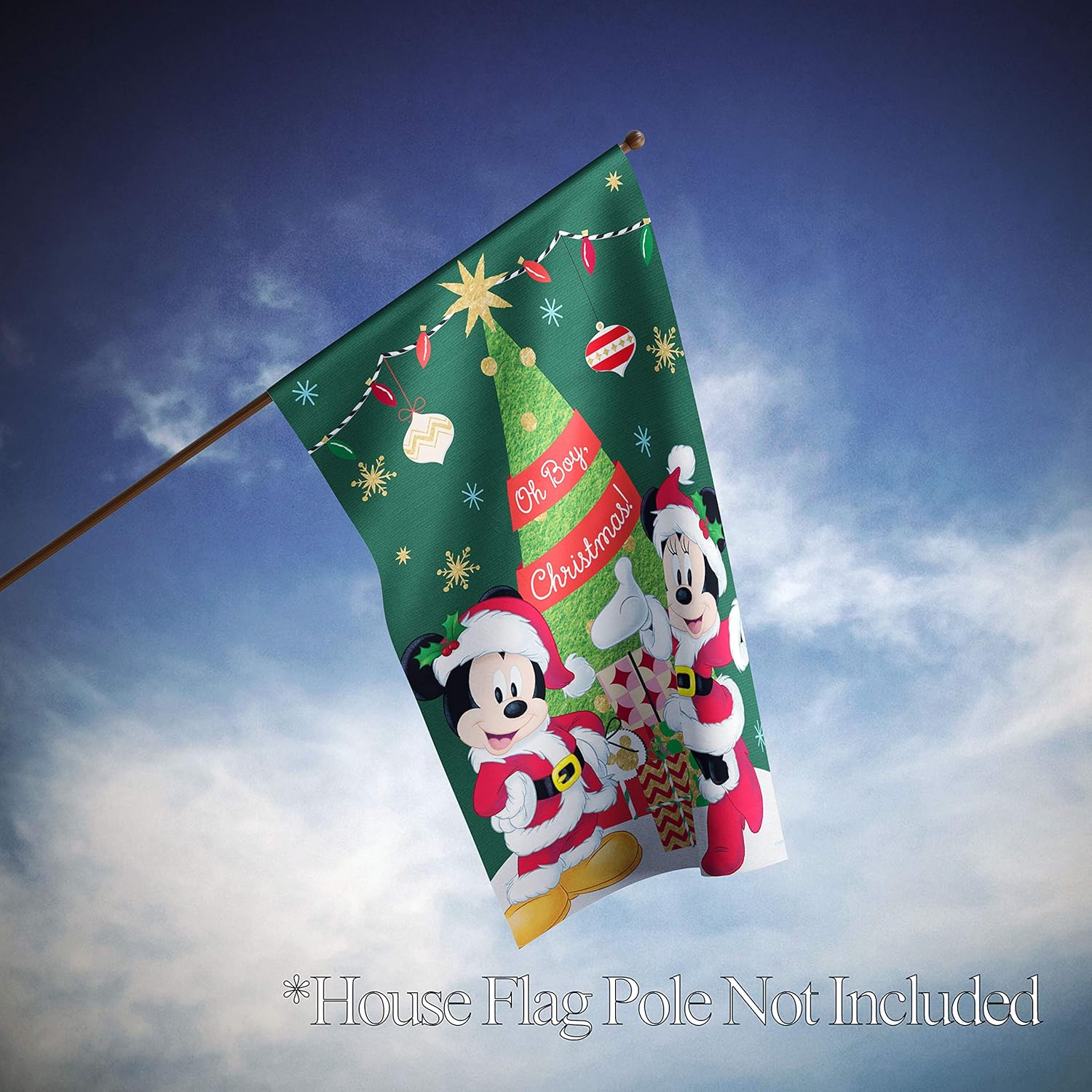 Flagology, Disney, Oh Boy Christmas Mickey and Minnie–House Flag, Outdoor/Indoor, Exclusive Premium Fabric, Officially Licensed Disney, Christmas (28" x 40")