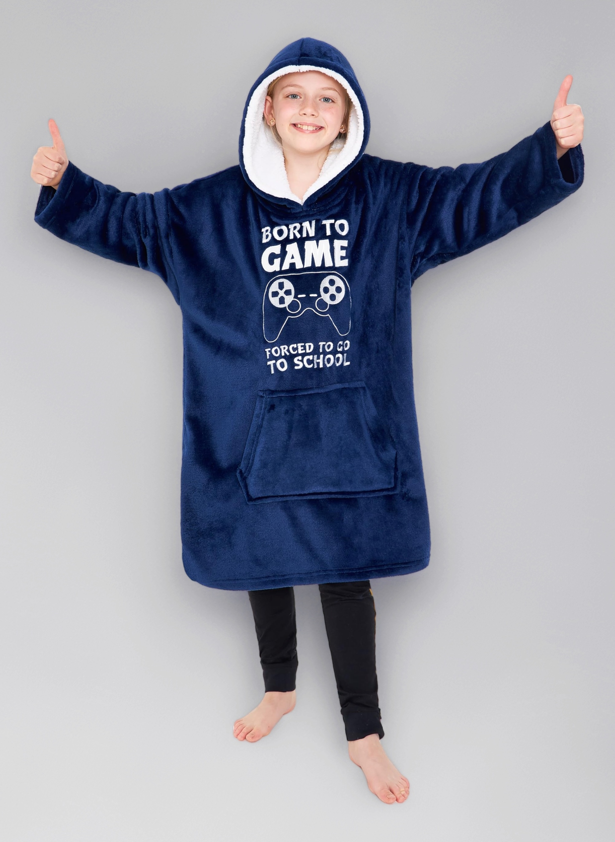 Hoodie Blanket for Kids & Teenagers Fleece Wearable Blanket Warm Gamer Football Oversized Hoodie with Sherpa Hood Loungewear Gaming Gifts