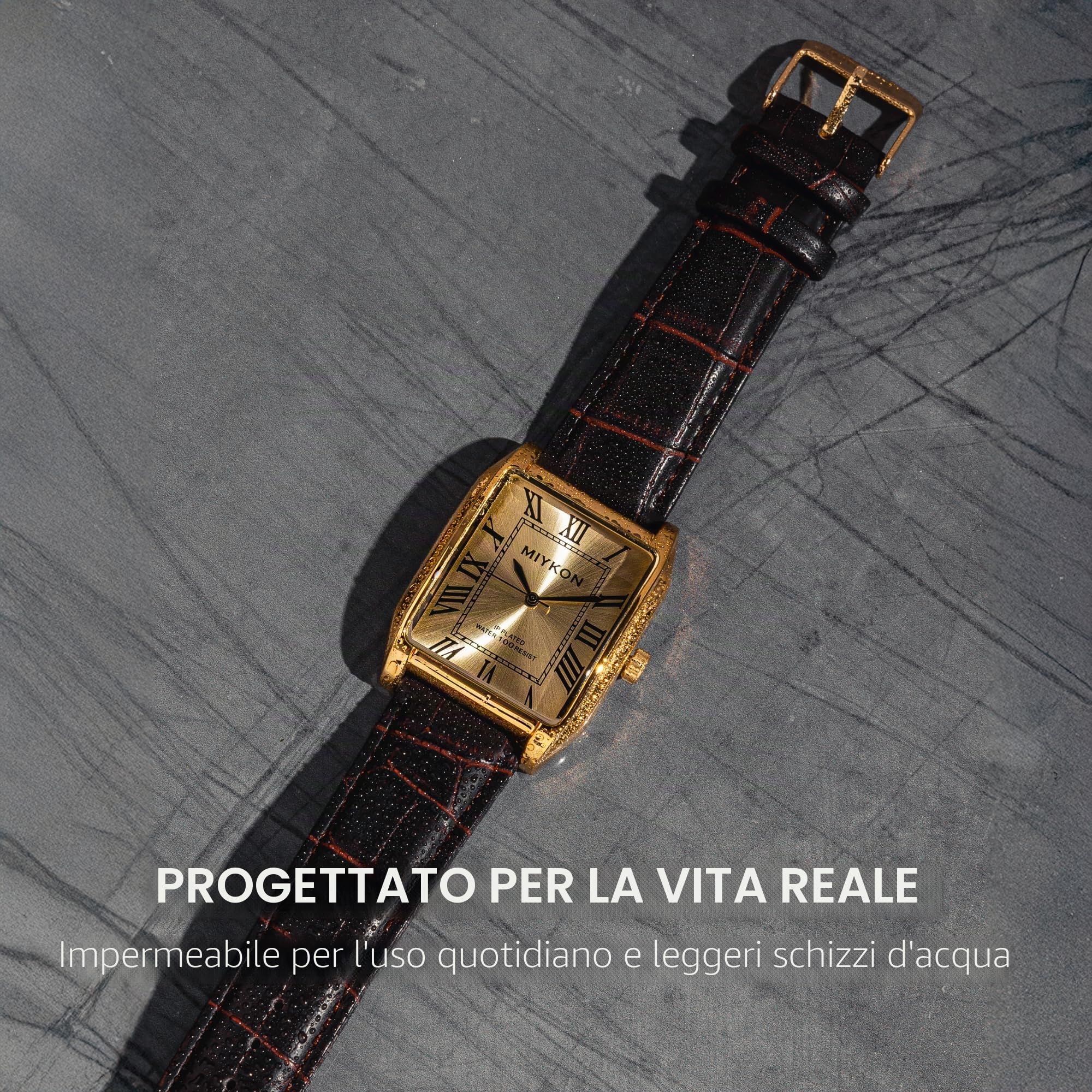 Miykon Orologio vintage da uomo, analogico, quadrato, con cinturino in vera pelle, per abiti classici, vetro lucidato agli ioni, resistente ai graffi, al quarzo giapponese, impermeabile fino a 30,5 m
