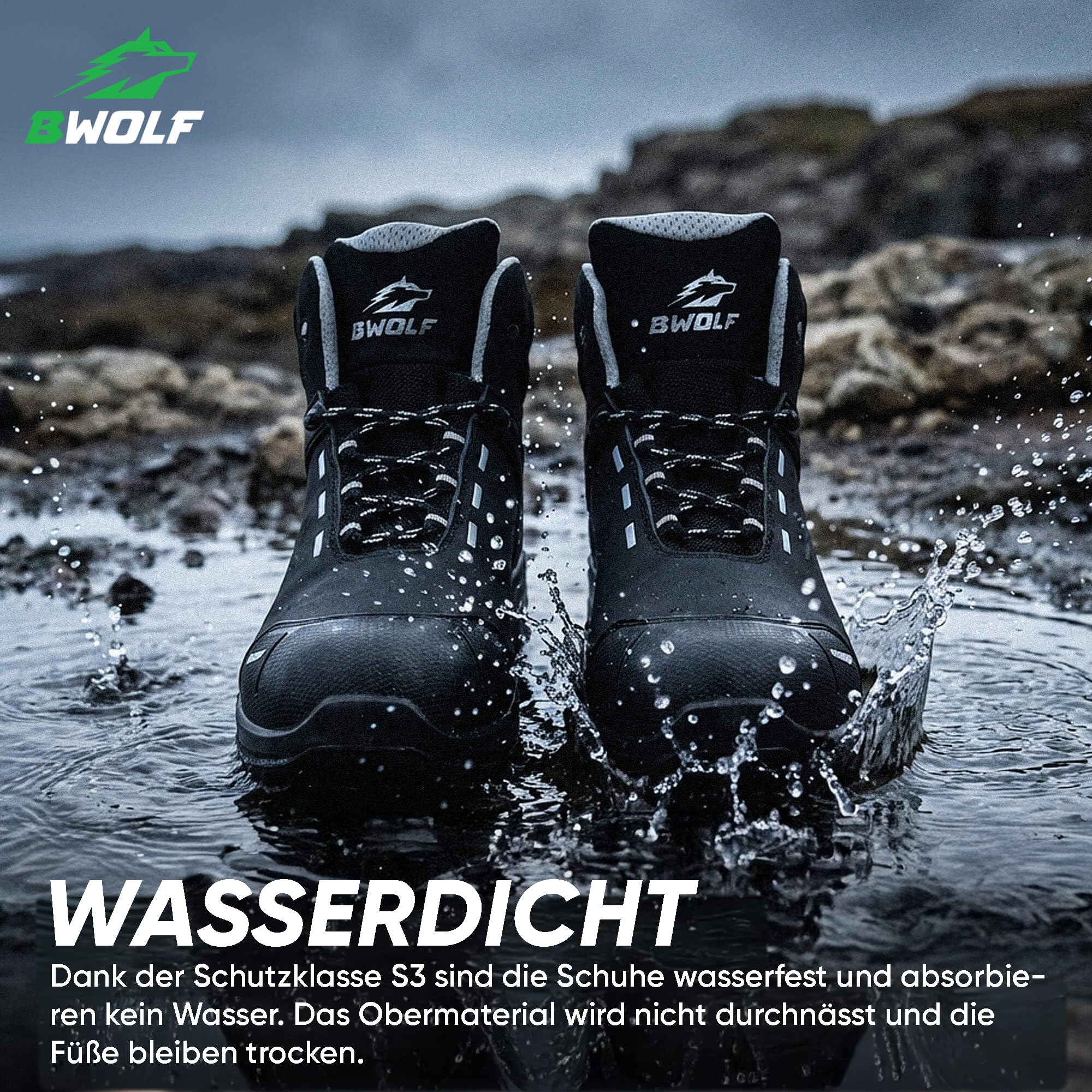 BWOLF Defender S3 Arbeitsschuhe Herren Sicherheitsschuhe aus wasserabweisendem Nubukleder, Kevlar-Kappe und Zwischensohle, rutschfest