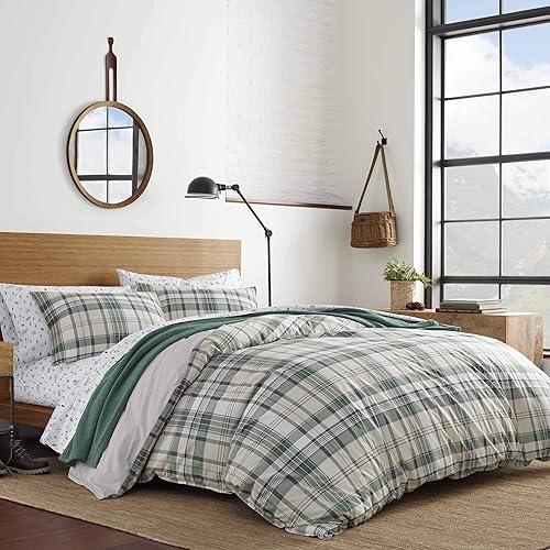 Eddie Bauer - Queen Comforter Set, Reversible Cotton Bedding with Matching Shams, Plaid Home Decor for All Seasons (Timbers Green, Queen)
