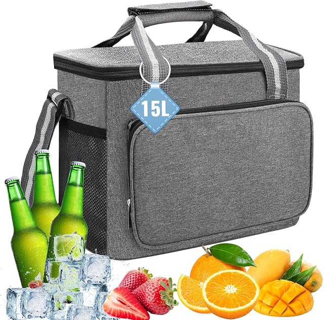 Royouzi Torba chłodząca, torba termiczna 15 l, składana torba izolacyjna, przenośna torba piknikowa, torba na lunch, torba chłodząca, torba do transportu żywności, na kemping, podróż, śniadanie,