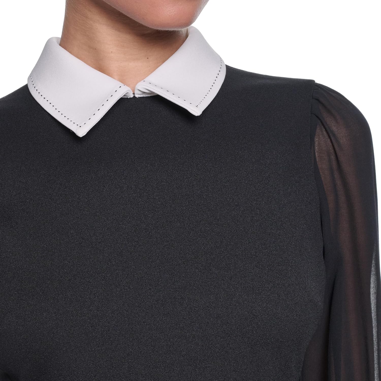 Karl Lagerfeld Womens Long Sleeve Collared Scuba Crepe Chiffon Sleeve Sheath Dress