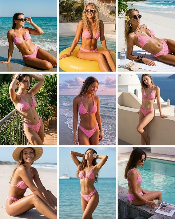 seamoly Women's Bikini Sets Toweling Jacquard Textured Halter Swimsuits