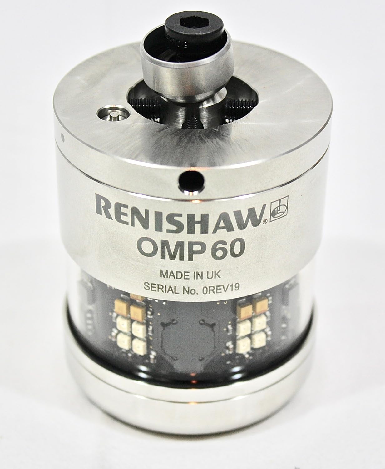 Close-up of the Renishaw OMP60 probe