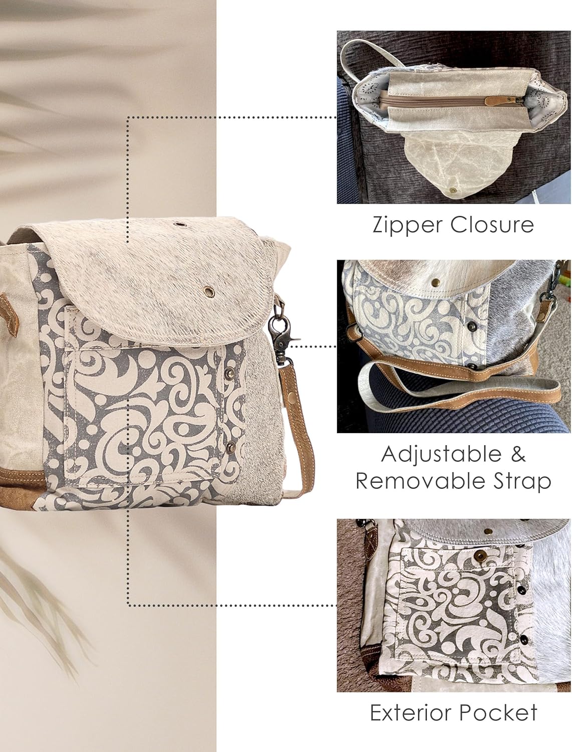 Myra Bag Canvas Purses for Women - Fabric Handbags for Women with Paisley Pattern, Canvas Cloth Body, and Real Leather Strap - Image 4