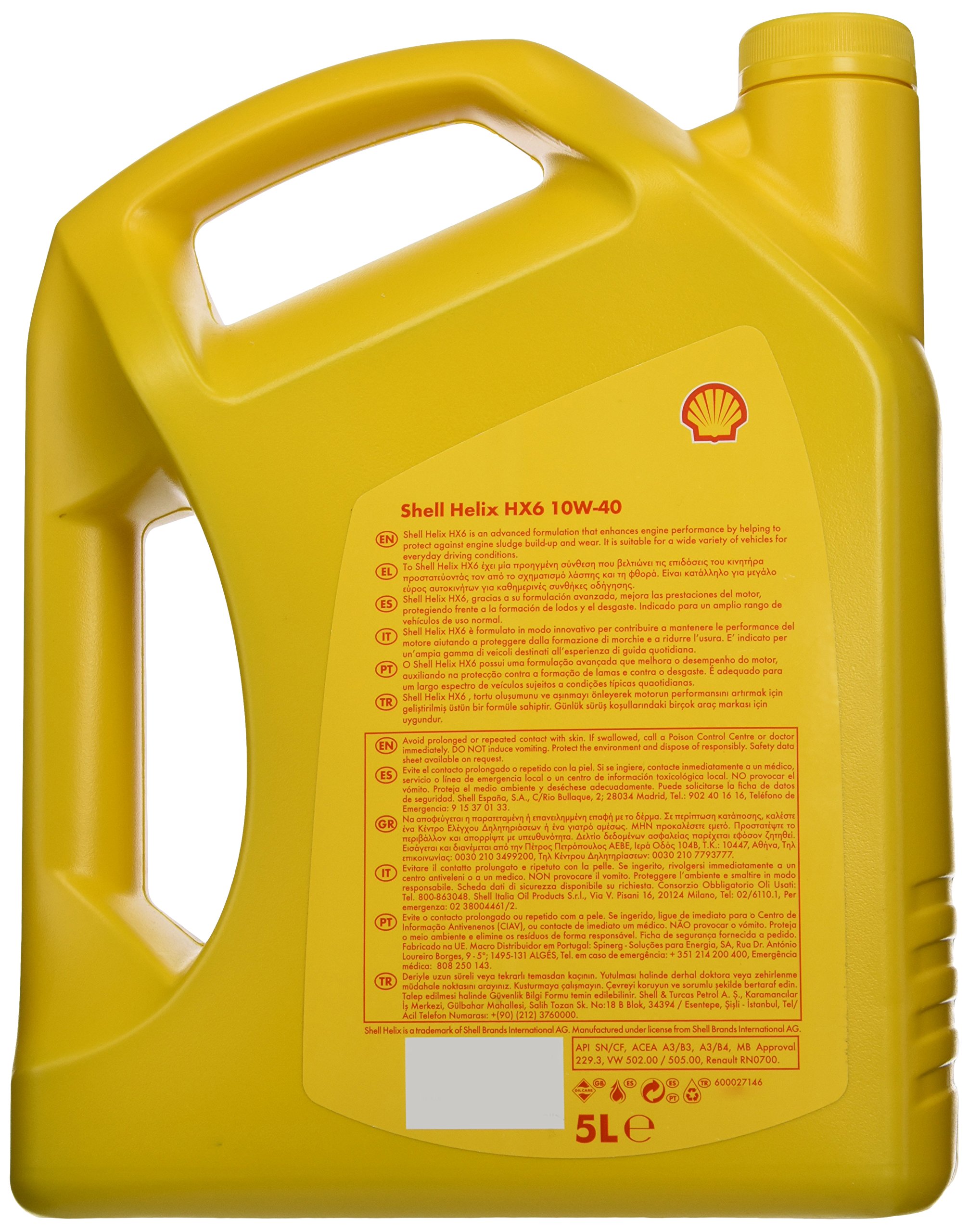 Shell Helix HX6 10W40 550040099 Olio Motore, 5 l