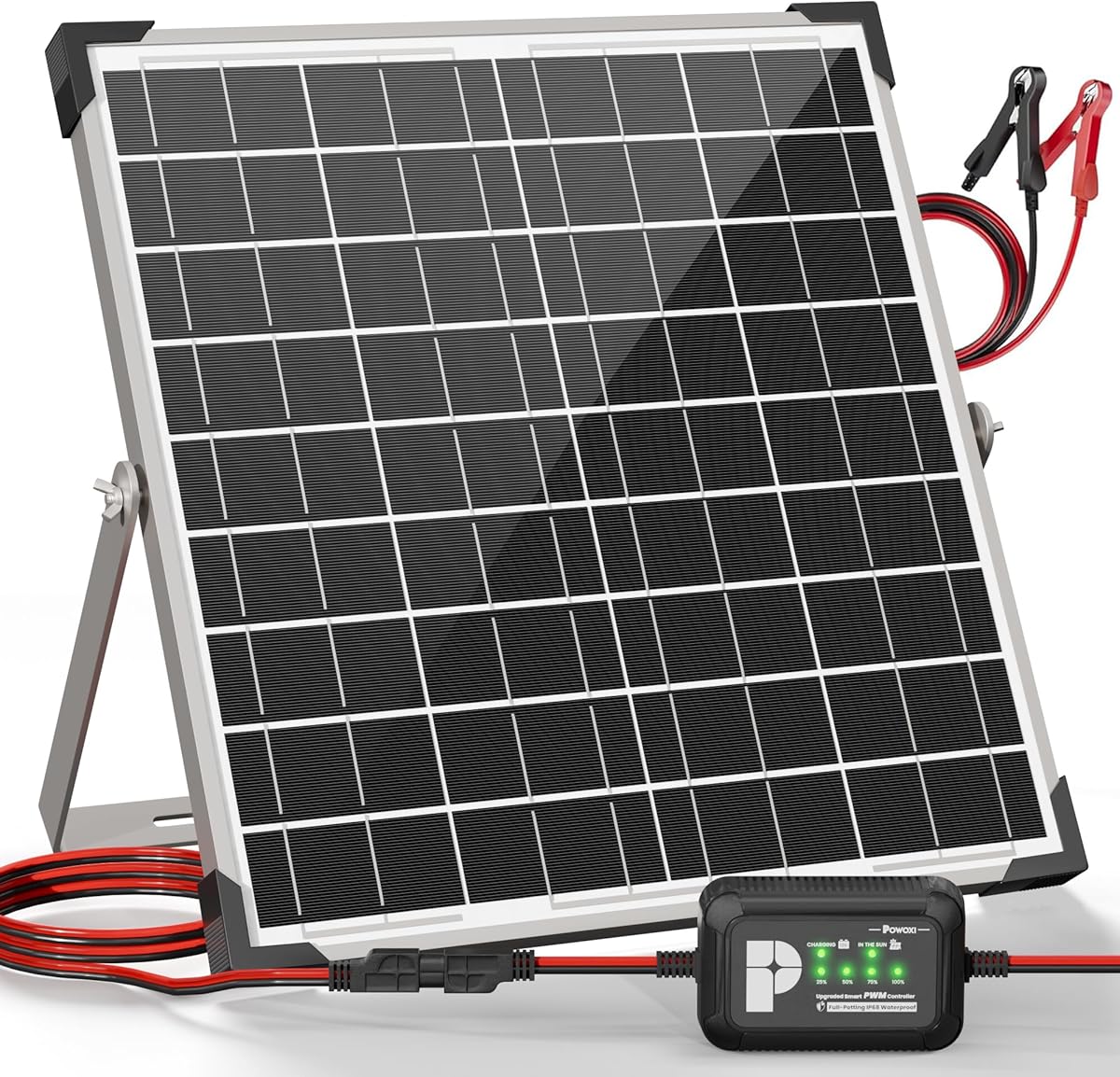 POWOXI 20W Solar Panel，12V Solar Panel Charger Kit + 8A Controller， Suitable for Automotive, Motorcycle, Boat, ATV, Marine, RV, Trailer, Powersports, Snowmobile etc. Various 12V Batteries.
