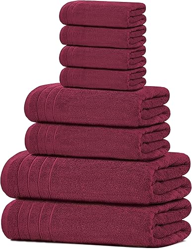 Miniatura 8 de Tens Towels Juego de toallas de 8 piezas, 2 toallas de baño extra grandes, 2 toallas de mano, 4 toallas faciales, 100% algodón, peso más ligero, más