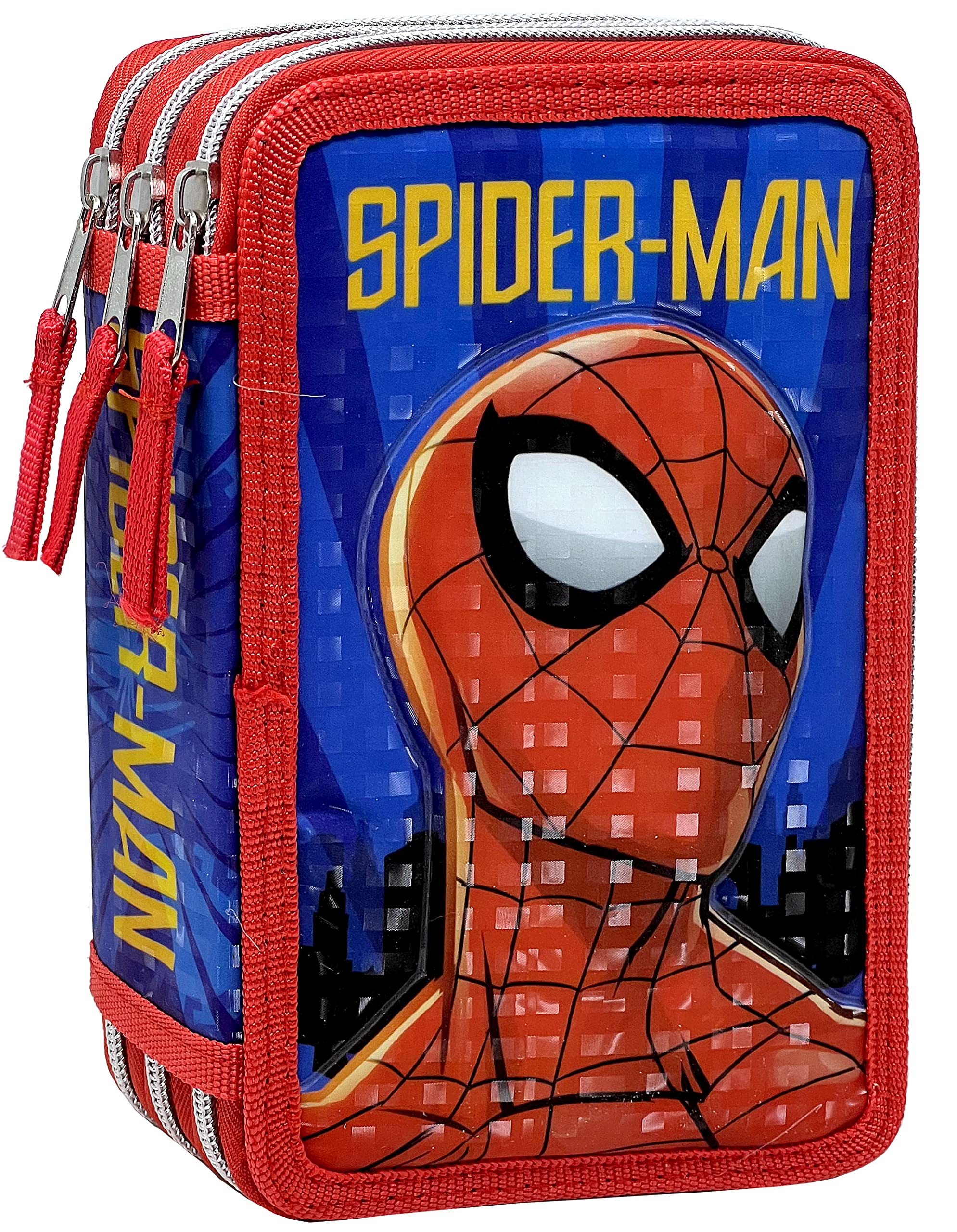 Clondo Spiderman Estuche 44 Piezas para bolígrafos, Caja para artículos de papelería, Estuche Educación Primaria, Rotuladores y lápices de Color, para niños y niñas, Plumier 3 Compartimentos