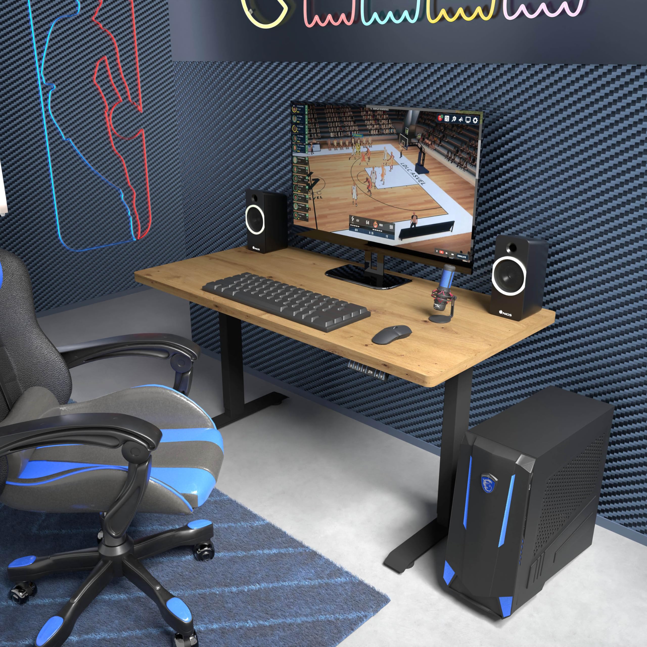 Bureau électrique BIMOTION 1S 140x70x3,2 73-120 cm noir/noyer