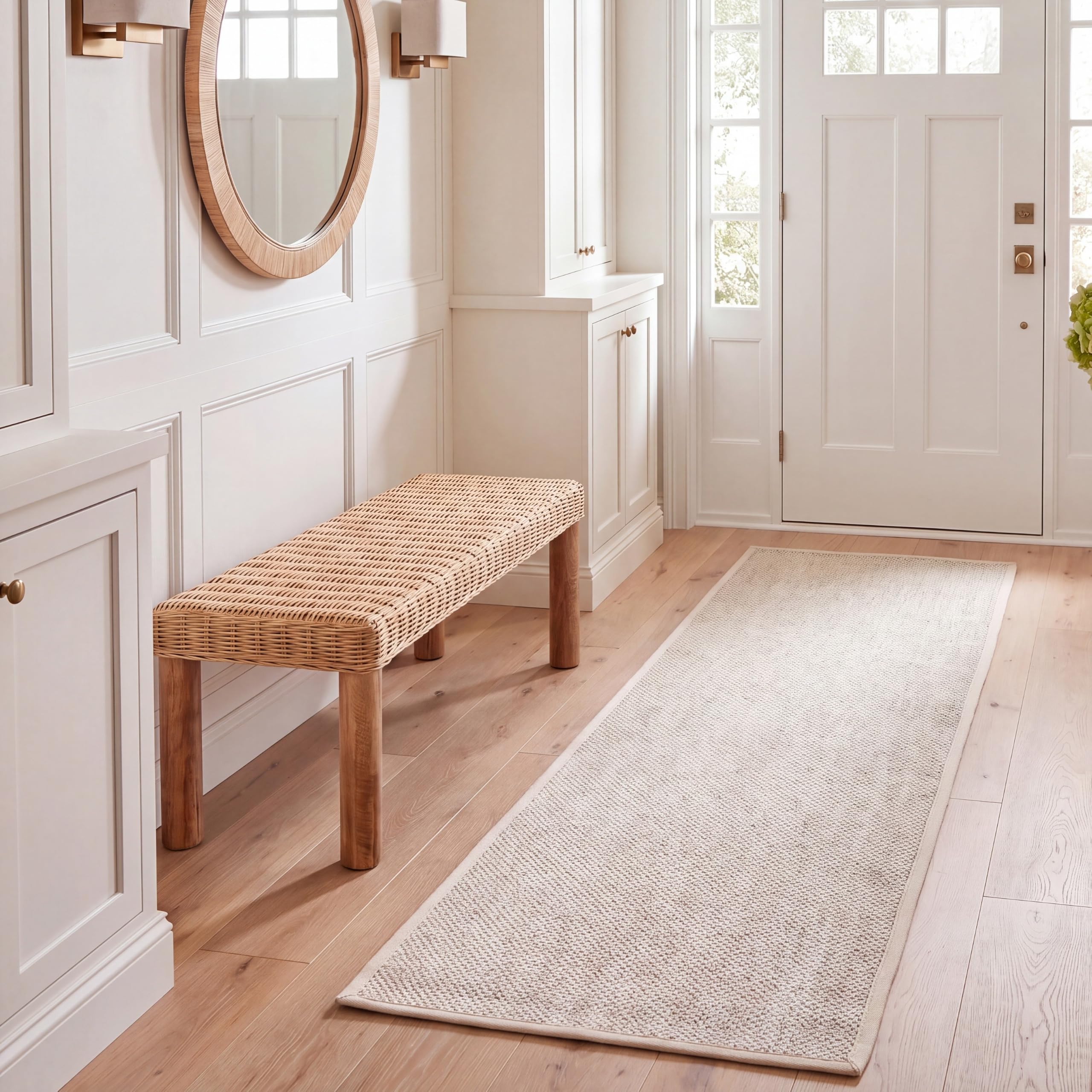 SAFAVIEH Natural Fiber Runner Rug 2'6"x6' Textured, Marble & Beige NF143C