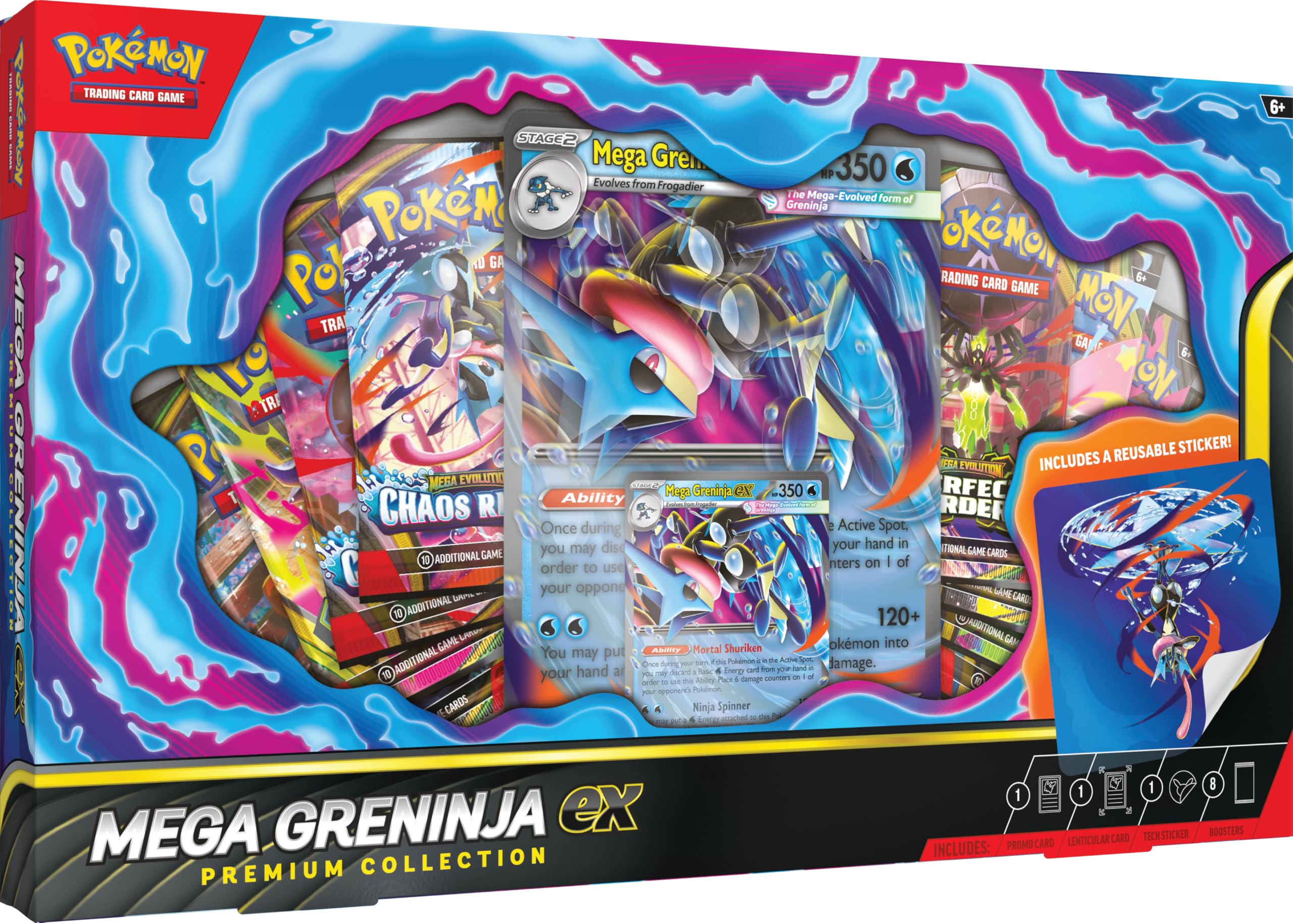 Pokémon TCG: Mega Greninja ex Premium Collection (1 Foil Promo Card, 1 Oversize Lenticular Card & 8 Booster Packs)