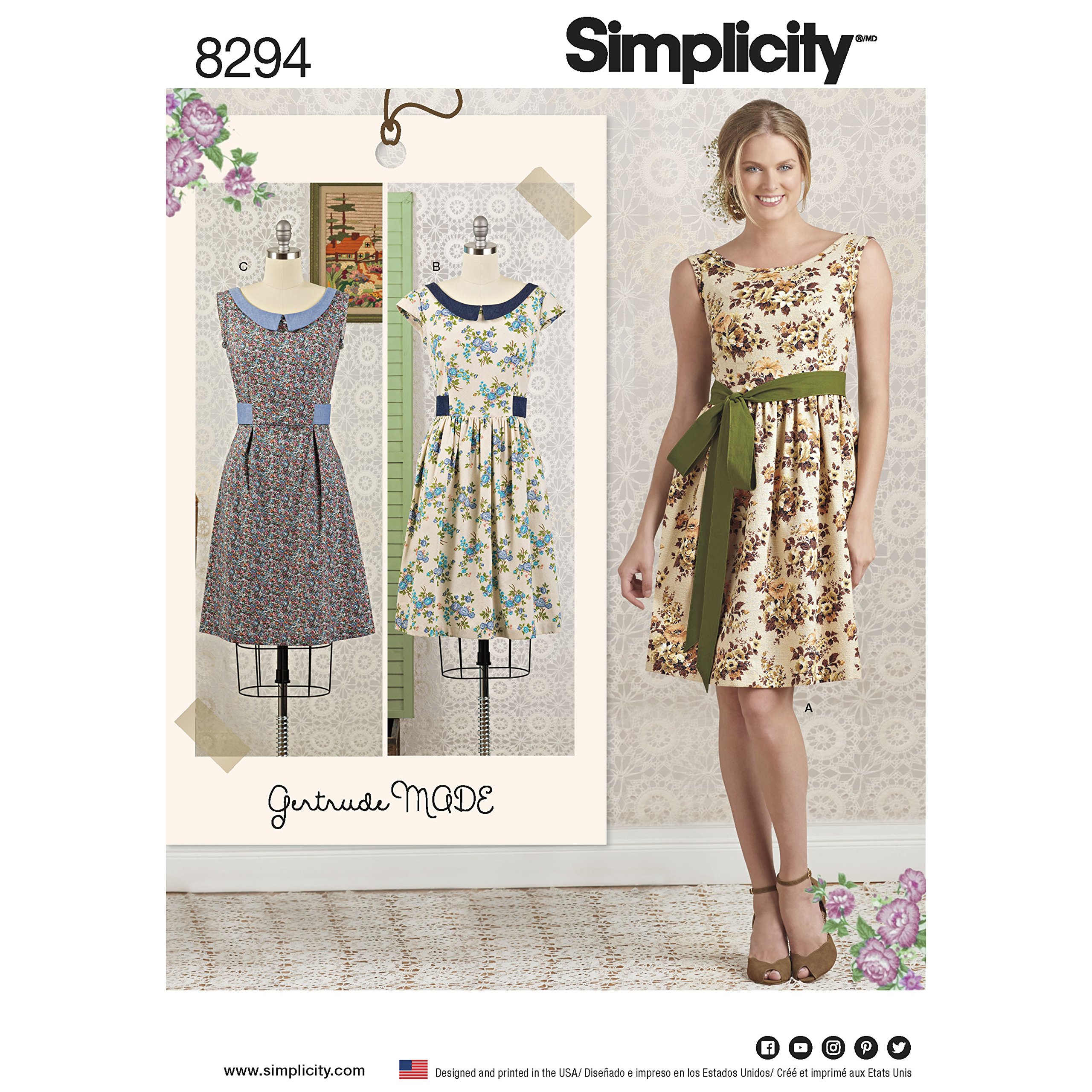 SimplicityUS8294H5 Women's Petite Dress and Sash Sewing Patterns, H5 (6-8-10-12-14)
