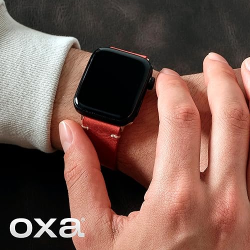 Miniatura 5 de OXA Leather Stitch Detailed Compatible with Apple Watch Band  Series 8 7 6 5 4 3 2 1 SE Ultra  Polished Stainless-Steel Buckle and Adapters  Men and