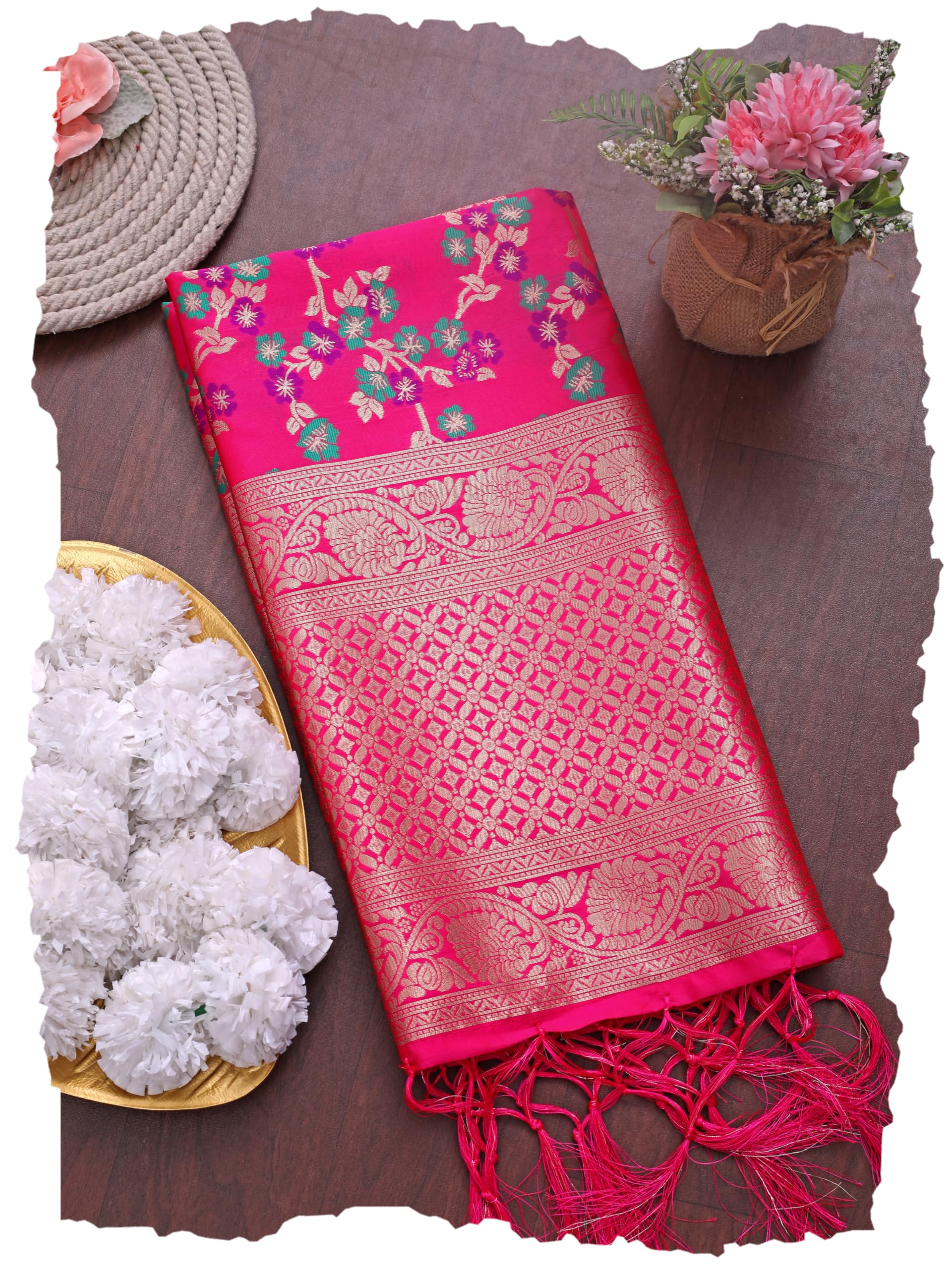 devangi Women's Banarasi Silk Jacquard Floral Print Dupatta/Chunni with Meena Work For Girls, Width 1 Meter, Length 2.5 Meter-picture-25