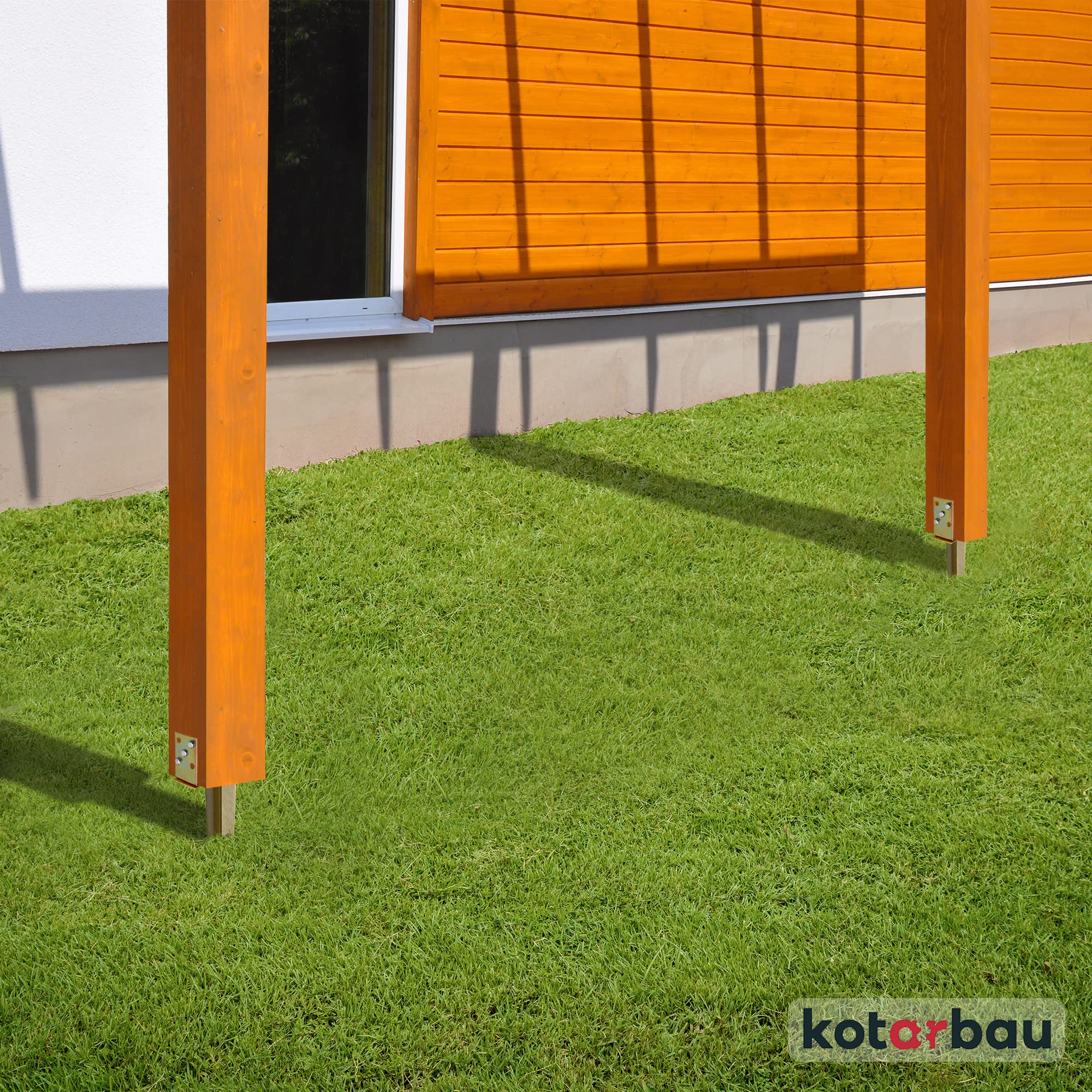 KOTARBAU® 4 pz. Supporto per Pali in Legno - 0-125 mm - Acciaio Zincato - 70 cm - Porta Palo Legno - Dorato- Ancoraggio Regolabile Per Pali - Staffa a U - Fissaggio Staffa a Terra