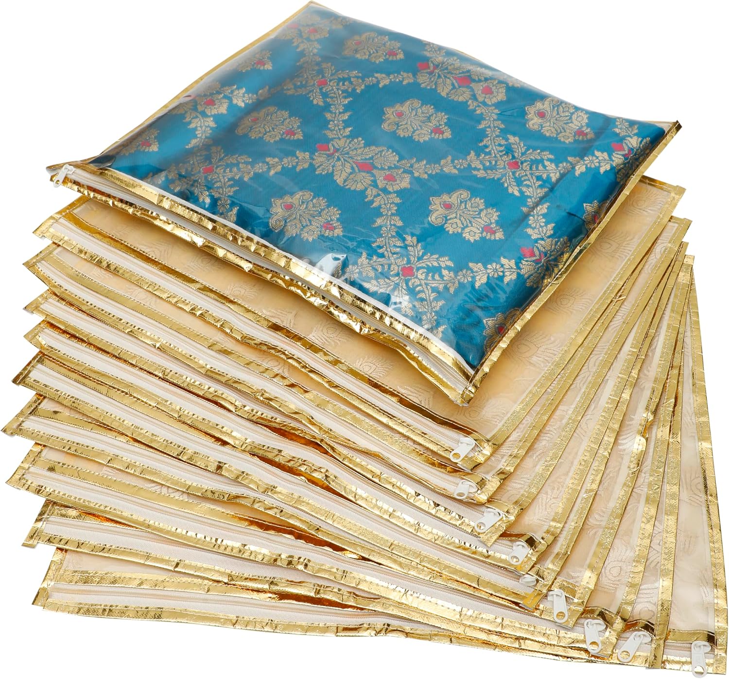 Set of 10 Transparent Saree Covers with Stainless Steel Zip | 18x14 Inch Storage Bags | Clothes Organizer for Saree Lehenga Dress | Travel Wardrobe Organizer Dustproof Garment Bags