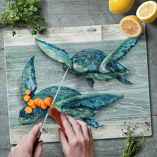 Miniatura 2 de CounterArt Northpoint Turtles - Tabla de cortar de vidrio templado tolerante al calor de 0.18 pulgadas x 12.0 in, fabricada en los Estados Unidos,