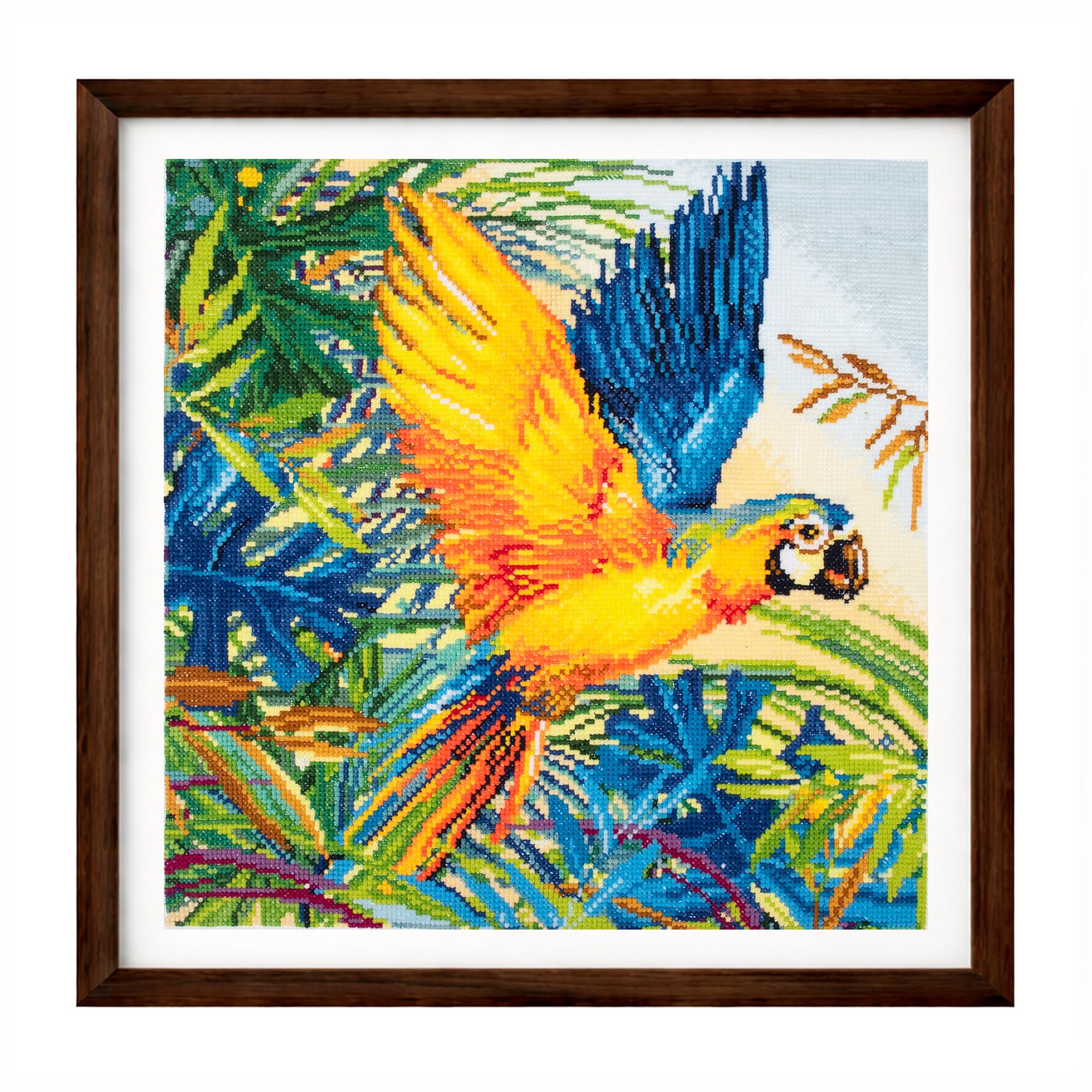 Trimits Large Printed Cross Stitch Kit - Parrot Design on 11 Count Printed Aida Fabric (42.5 x 41.5cm) with Threads, Needle, Colour Design and Instructions - Great for Skill Progression.