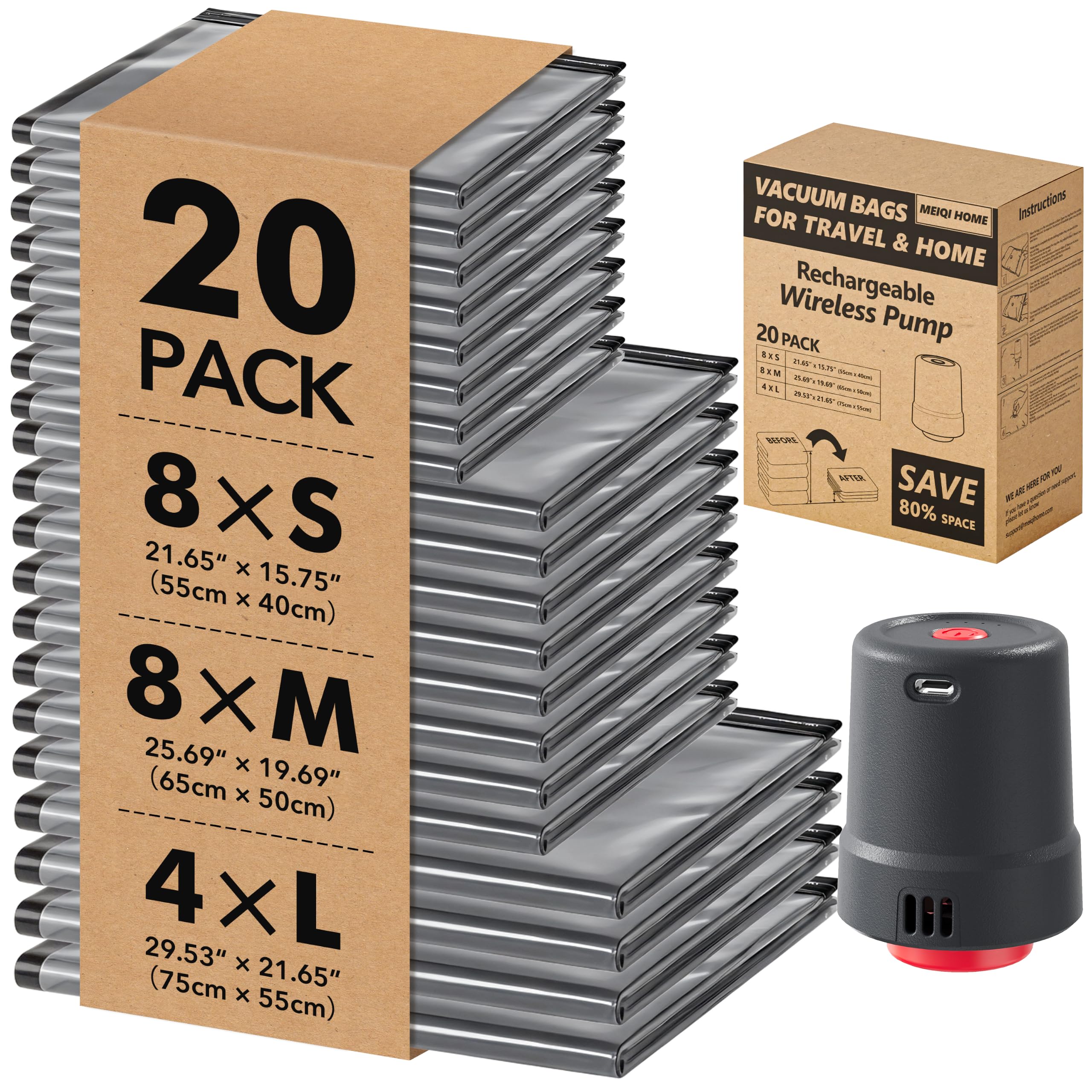 20 PACK Travel Vacuum Bags With Pump,vacuum bags for travel,vacuum storage bags for clothes
