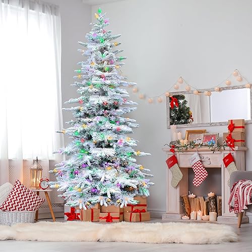 Miniatura 9 de Fraser Hill Farm - Árbol artificial de Navidad nevado Mountain Pine de 10 pies, con luces LED de color multicolor y blanco cálido y soporte,
