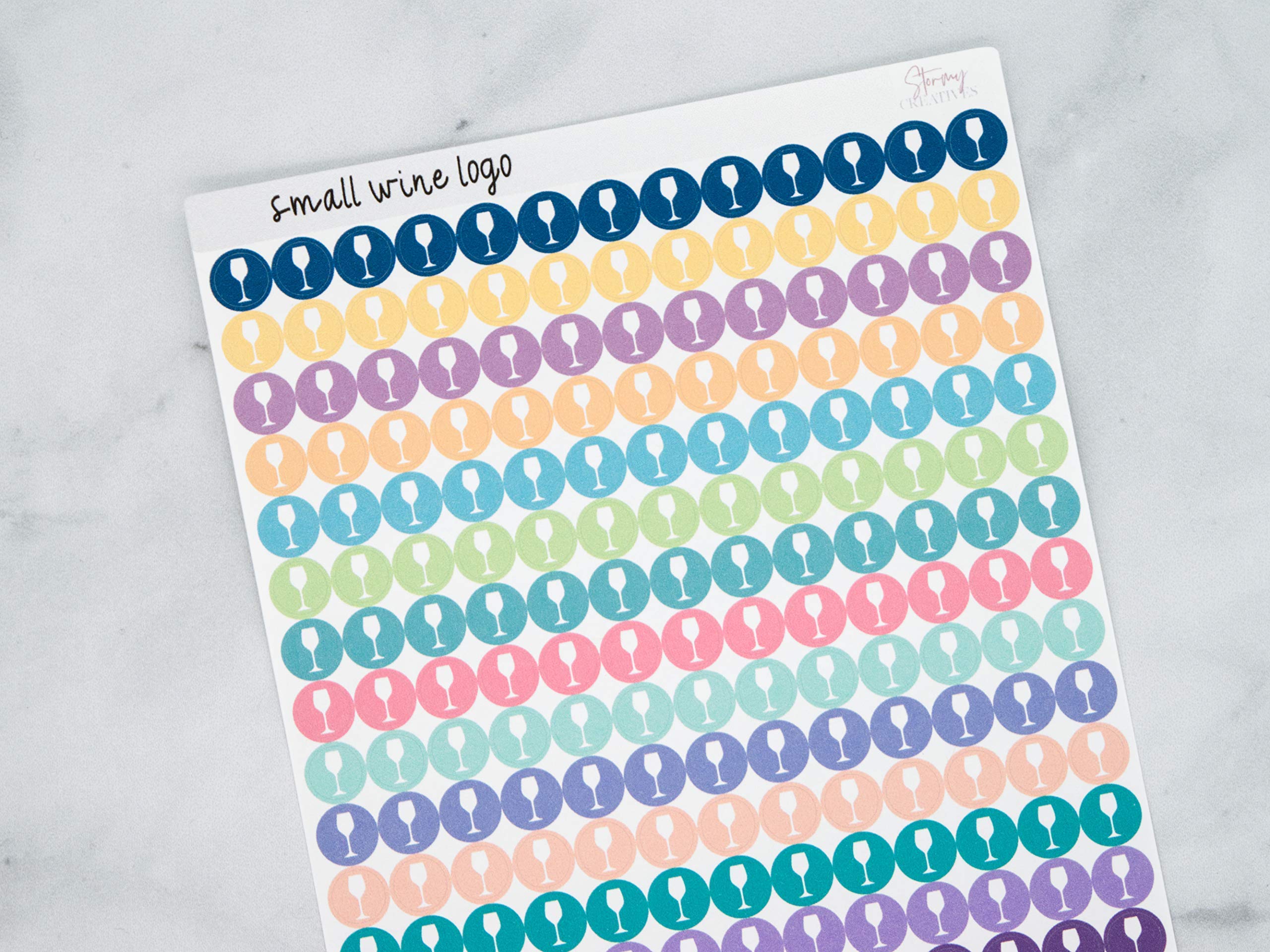 Small Wine Glass Decorative Planning Stickers, 260 Stickers, 0.3" diameter, Multicolor, Health & Wellness Planner