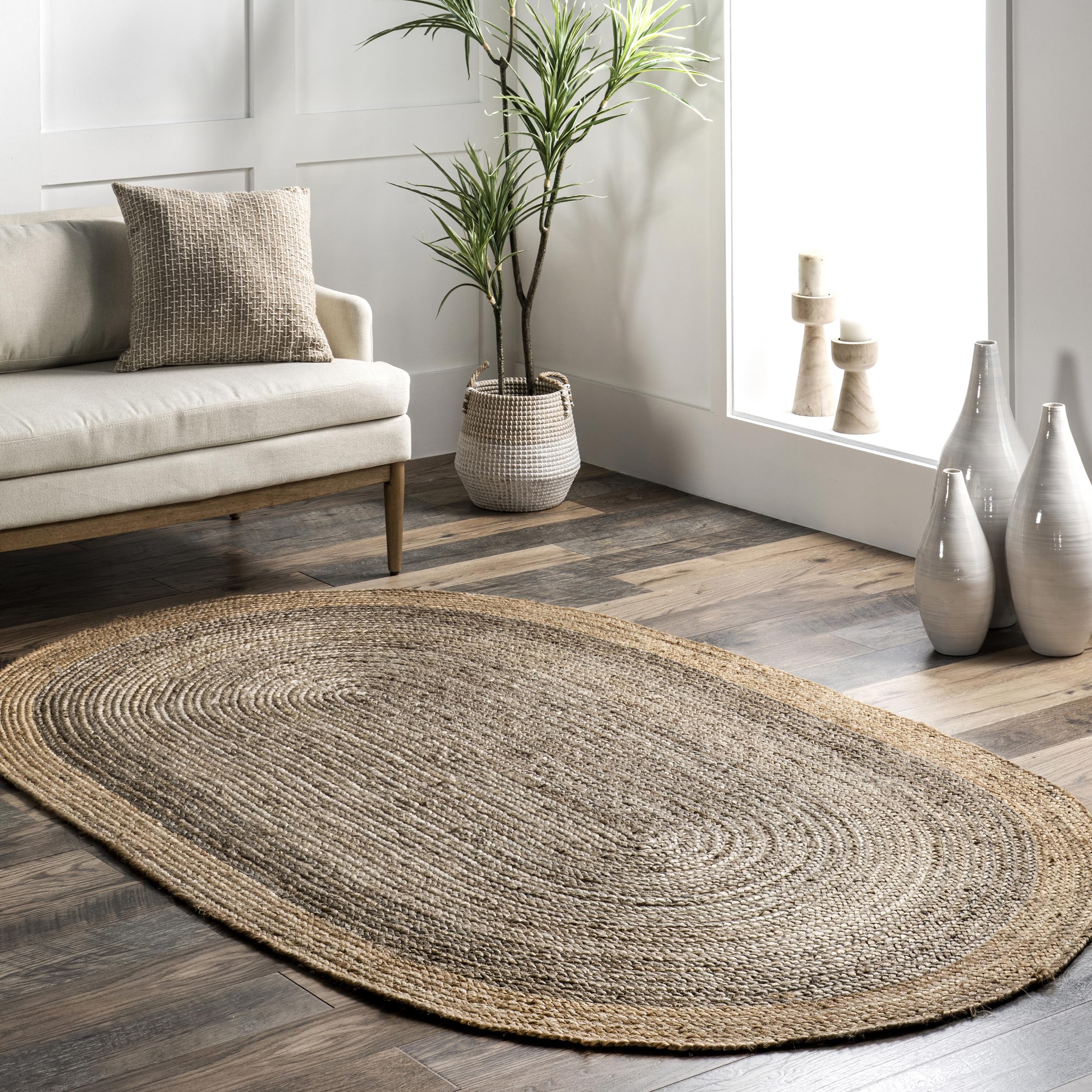 Tapis en jute tissé main nuLOOM Eleonora, l'élégance ovale grise